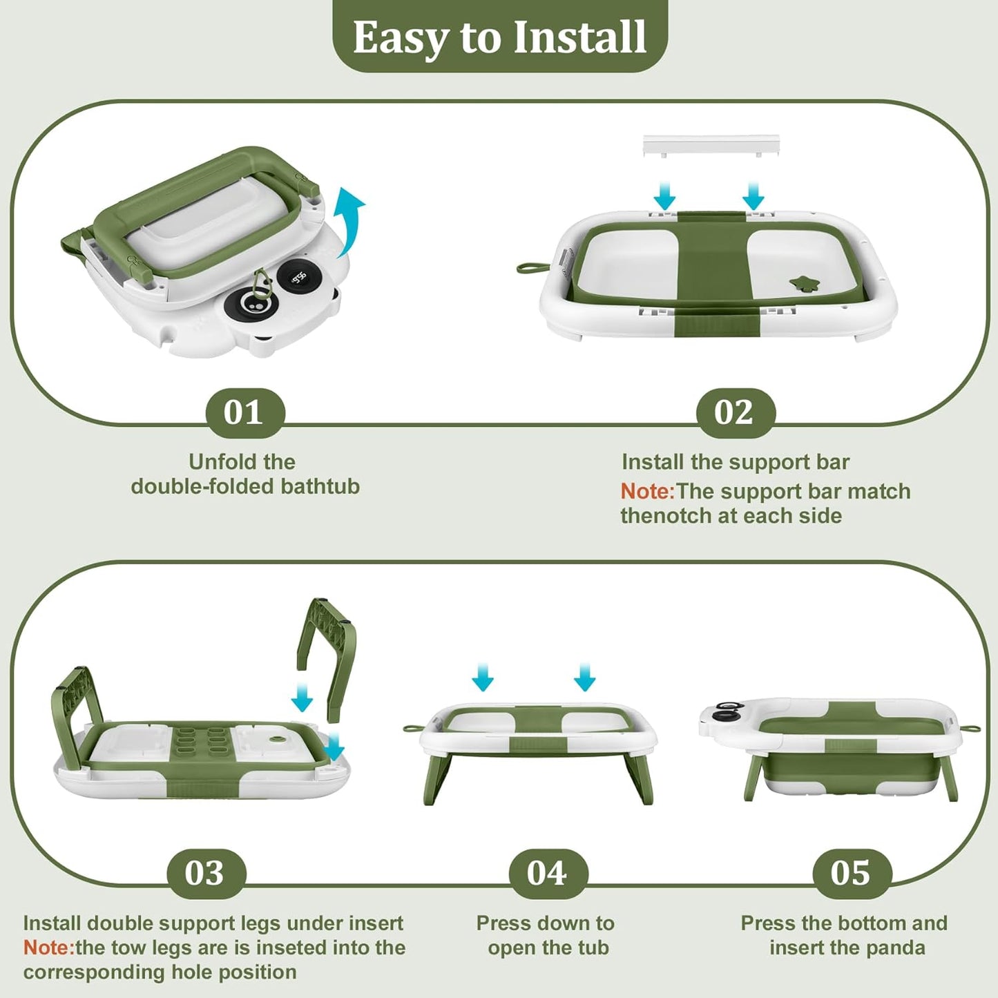 Foldable Baby Bathtub, Lightweight Bathtub for Infants to Toddlers with Soft Cushion & Thermometer, Portable Baby Tub Newborn to Toddler 0-36 Months(Green)
