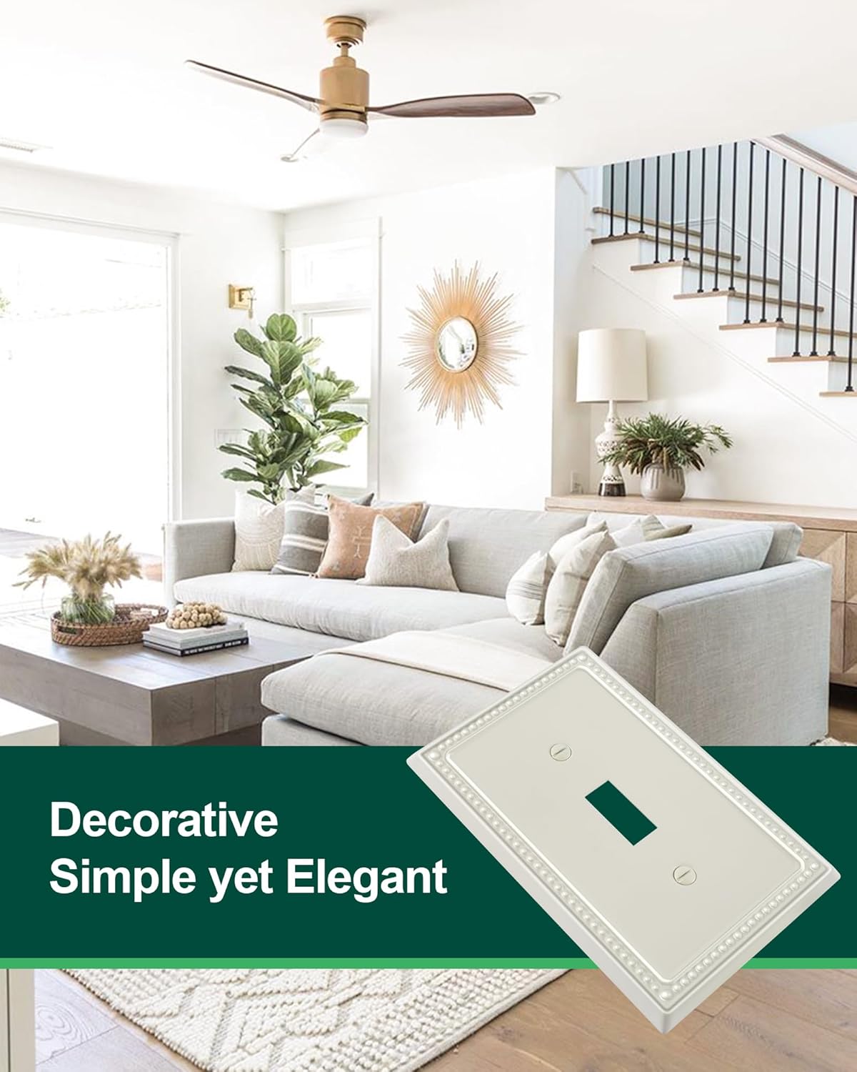 4-Pack Single Toggle Light Switch Cover Plate, Pearls Decorative Switch Plate Covers, Light Almond 1 Gang Metal Wall Plate, Corrosion Resistant