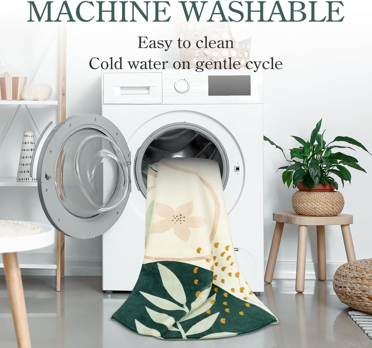 Lahome Green Machine Washable Rugs - 6x9 Rug for Living Room Non-Slip Large Boho Area Rug Lightweight Throw Non-Shed Dining Room Rug, Soft Botanical Print Floor Carpet for Bedroom Classroom Office