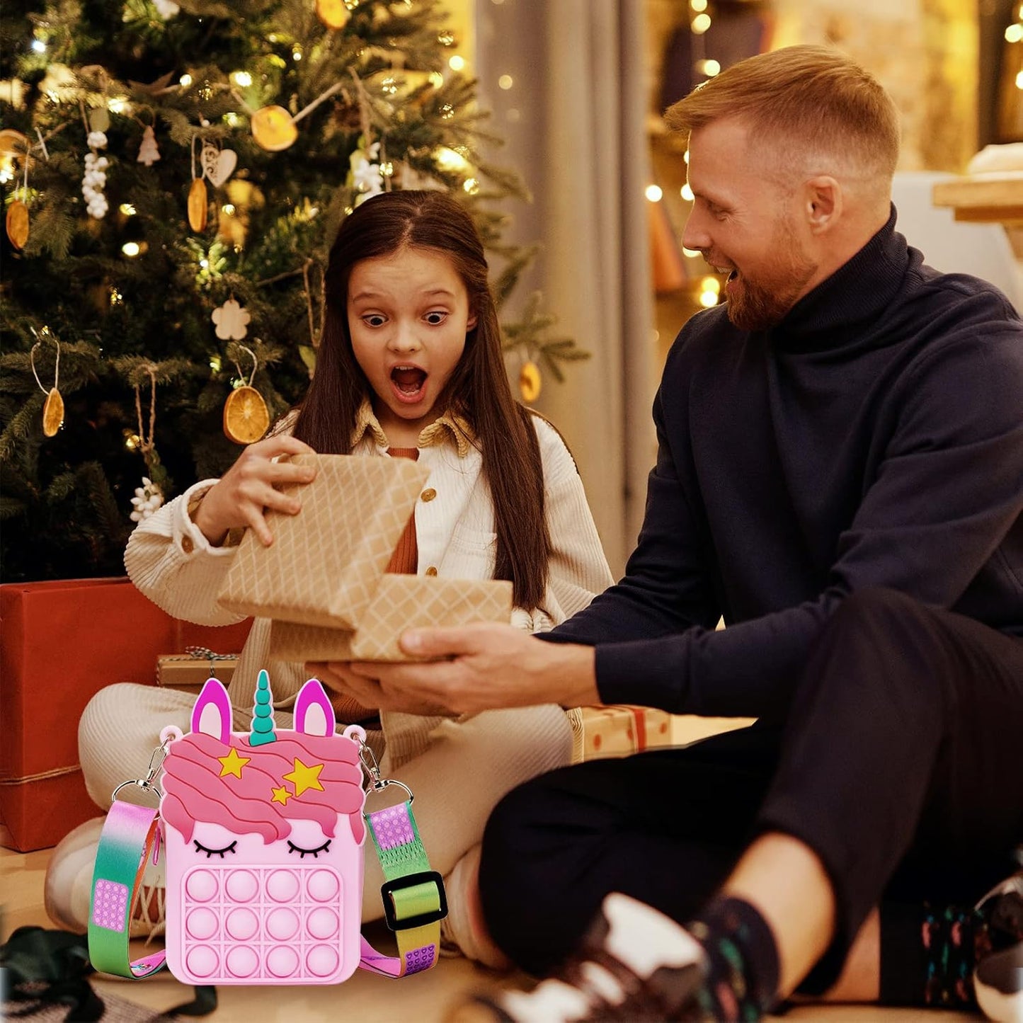 Civan Pink Unicorn Pop Purse for Girls, Beach Mini Pop Fidget Toy for Girls, Push Pop Bubble Fidget Sensory Toy, Stress Release Pop Coin Purse, Christmas Stocking Birthday Party Favors Unicorn Gifts