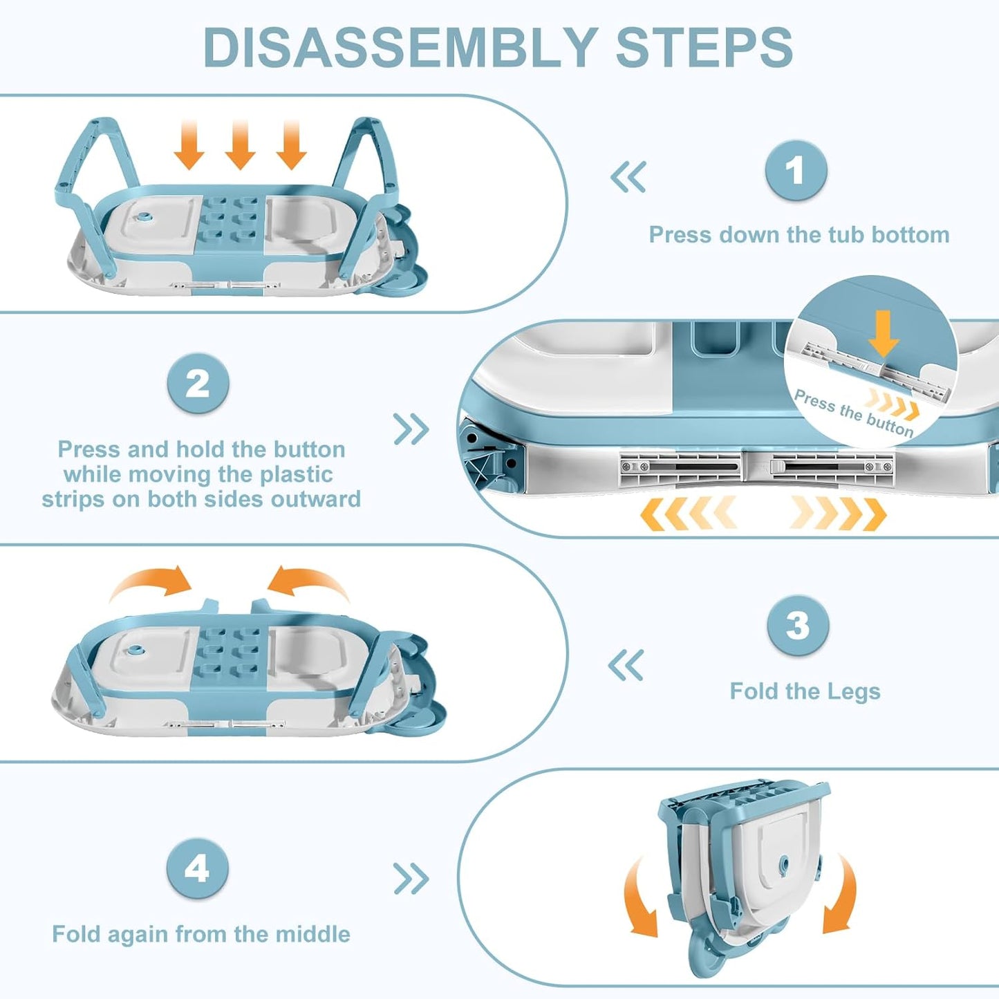 MoreFeel Collapsible Baby Bathtub for Newborn with Thermometer & 1 Hooded Towel & 1 Soft Floating Cushion,Portable Travel Bathtub with Drain Hole, Durable Foldable Baby Tubs for Infants to Toddler