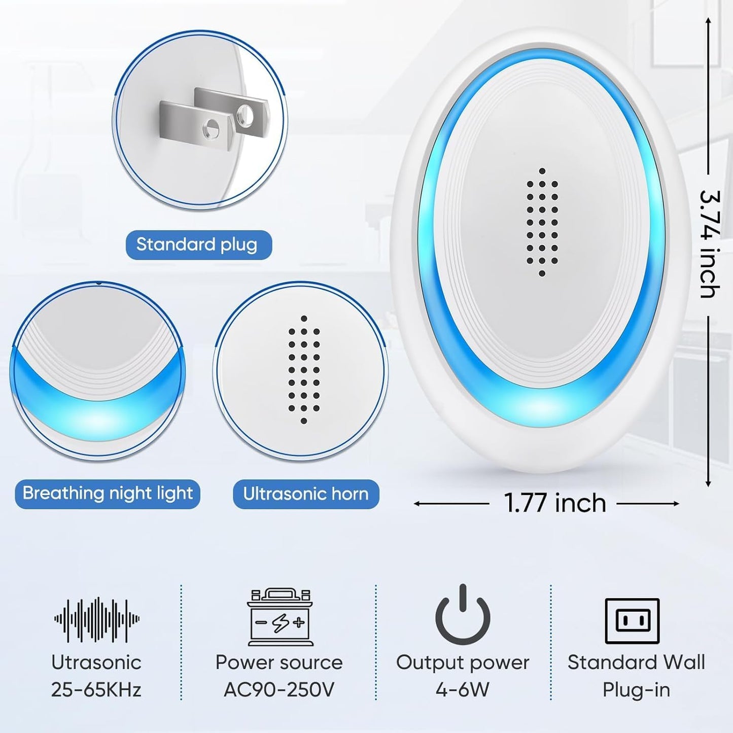 2025 Upgraded Spider Repellent Indoor, 6 Pack Ultrasonic Pest Repeller, Roach Repellent Plug, Roach Repellent Plug for Roach, Rodent, Mouse, Mosquito, Mice, Ant, Bugs Electronic Plug-in Pest Control