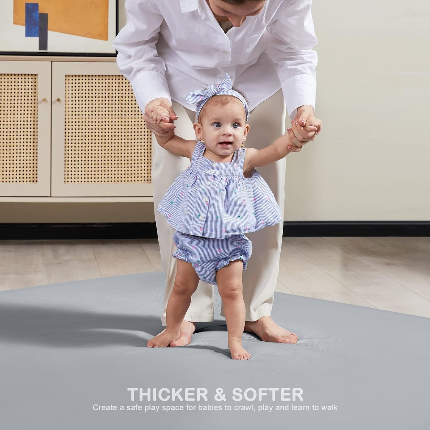 ANGELBLISS Baby Playpen, 79"x 63"x 1.18" Self-Inflating Play Mat for Babies and Toddlers, Roll Up & Waterproof Foam Crawling Mat, Portable Playmat with Travel Bag Grey