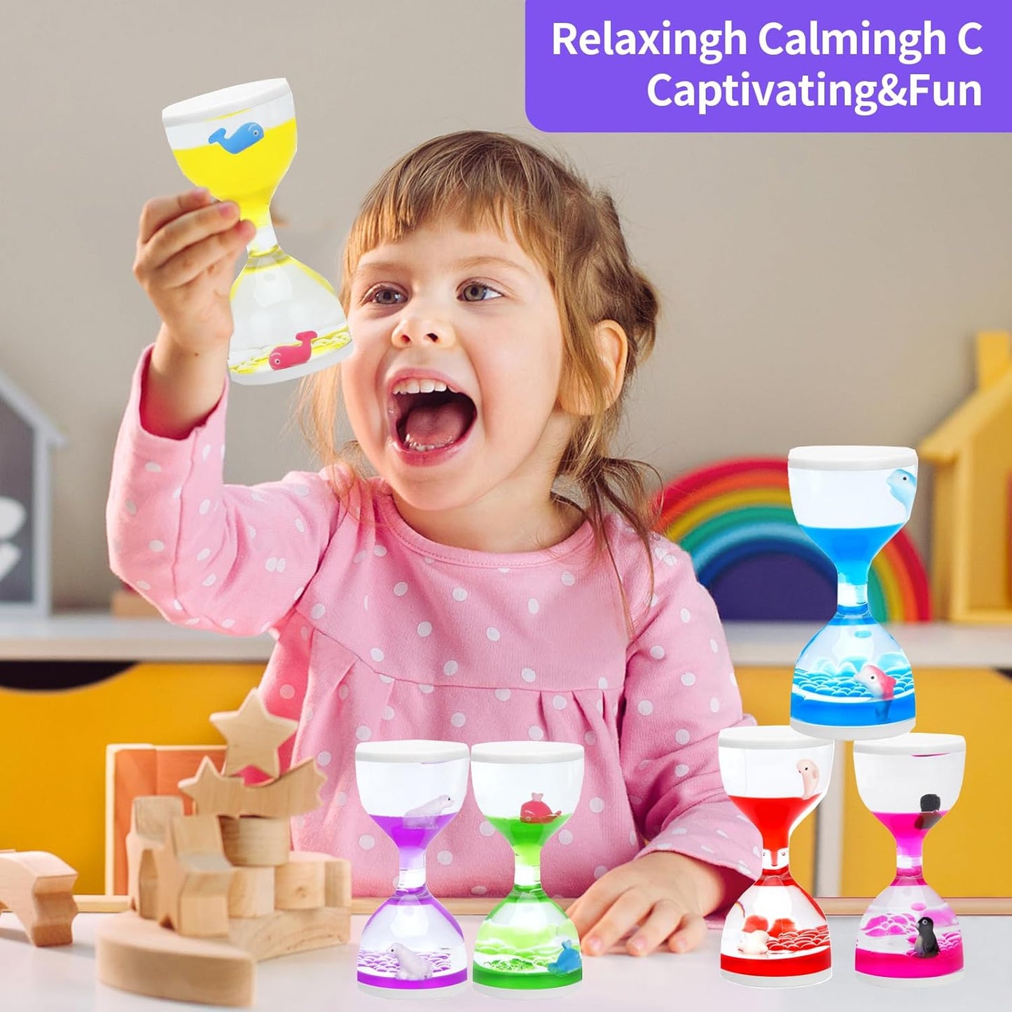 Liquid Motion Timers for Kids, Set of 3, Sensory Bubble Toys for Toddlers (BIUE)