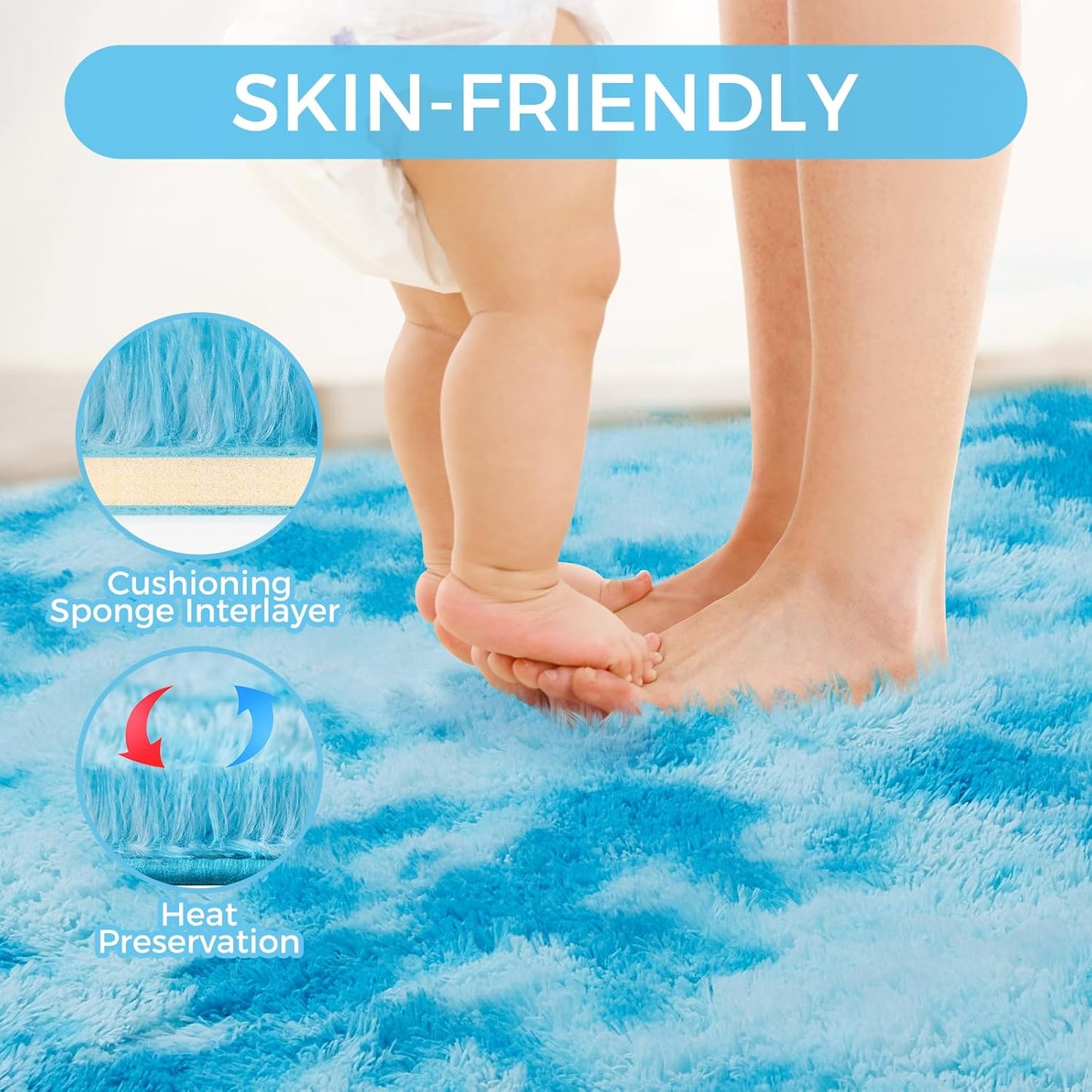 Ultra Soft Rug for Living Room, 6X9 Fluffy Shag Area Rug for Bedroom, Modern Shaggy Carpet Fuzzy Rug for Teens Dorm Nursery Home Decor Aesthetic, Upgrade Anti-Skid Durable, Tie-Dyed Blue