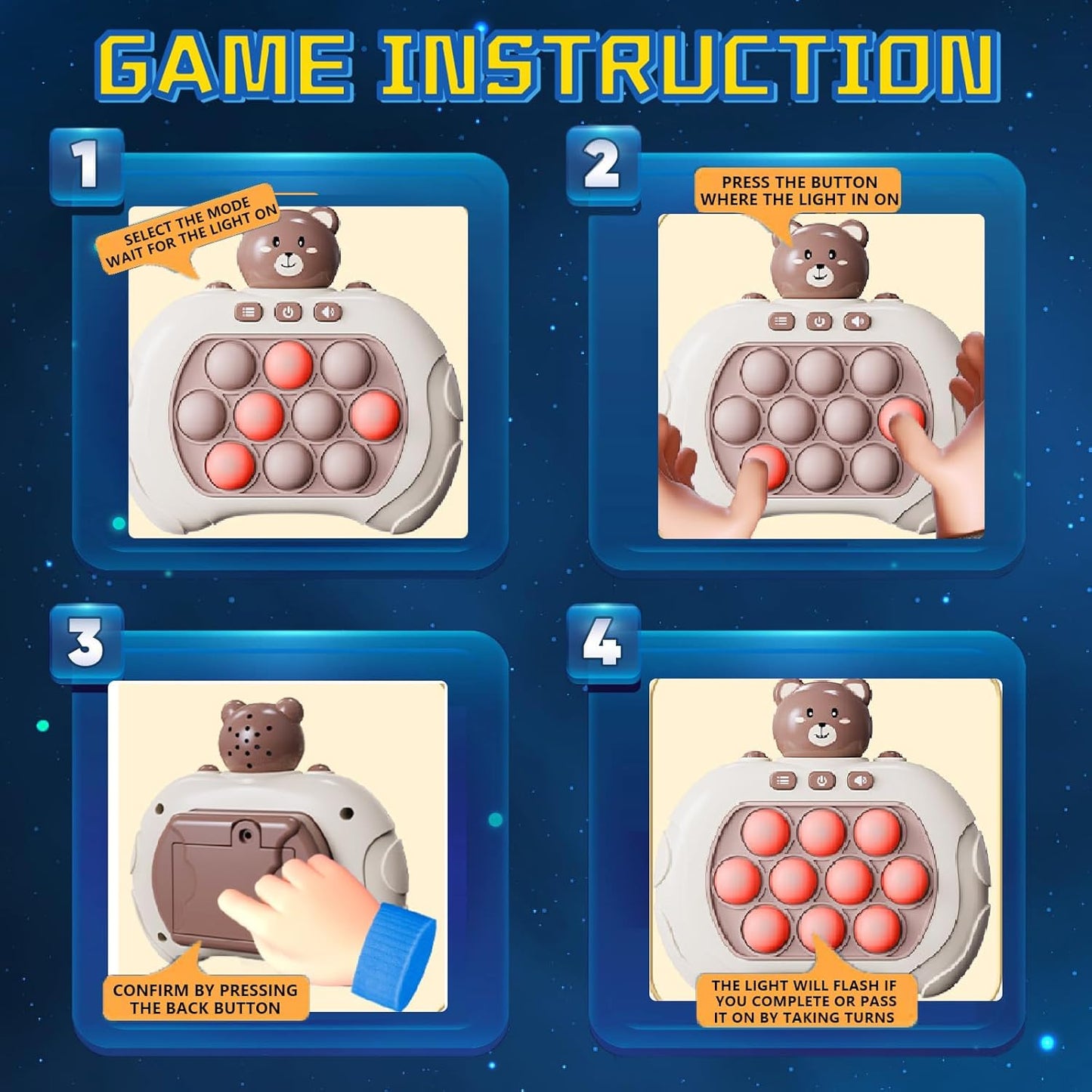 Creative Stress Relief Toys, Decompression Breakthrough Puzzle Pop Button Gopher Game Machine, Novelty Fidget Toys Party Favor Gifts for Kids Adults, Toy for 3+ Year Old (Brown Bear)