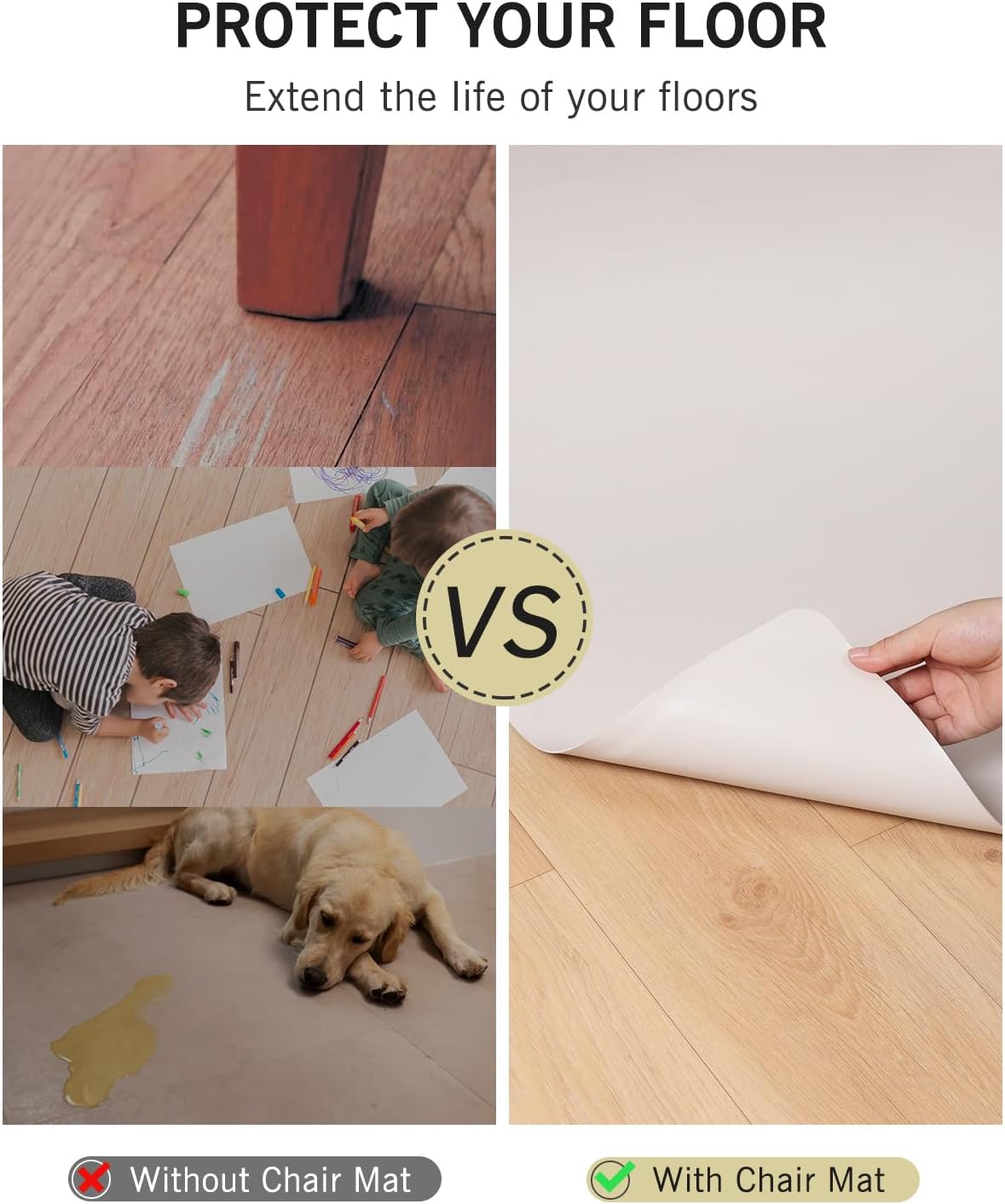 Soft Plastic Floor Mat for Under Dining Table, 5'×7' Beige Waterproof Vinyl Area Rug for Living Room, Non-Slip Multi-Pupose Floor Cover Protector for High Traffic Areas