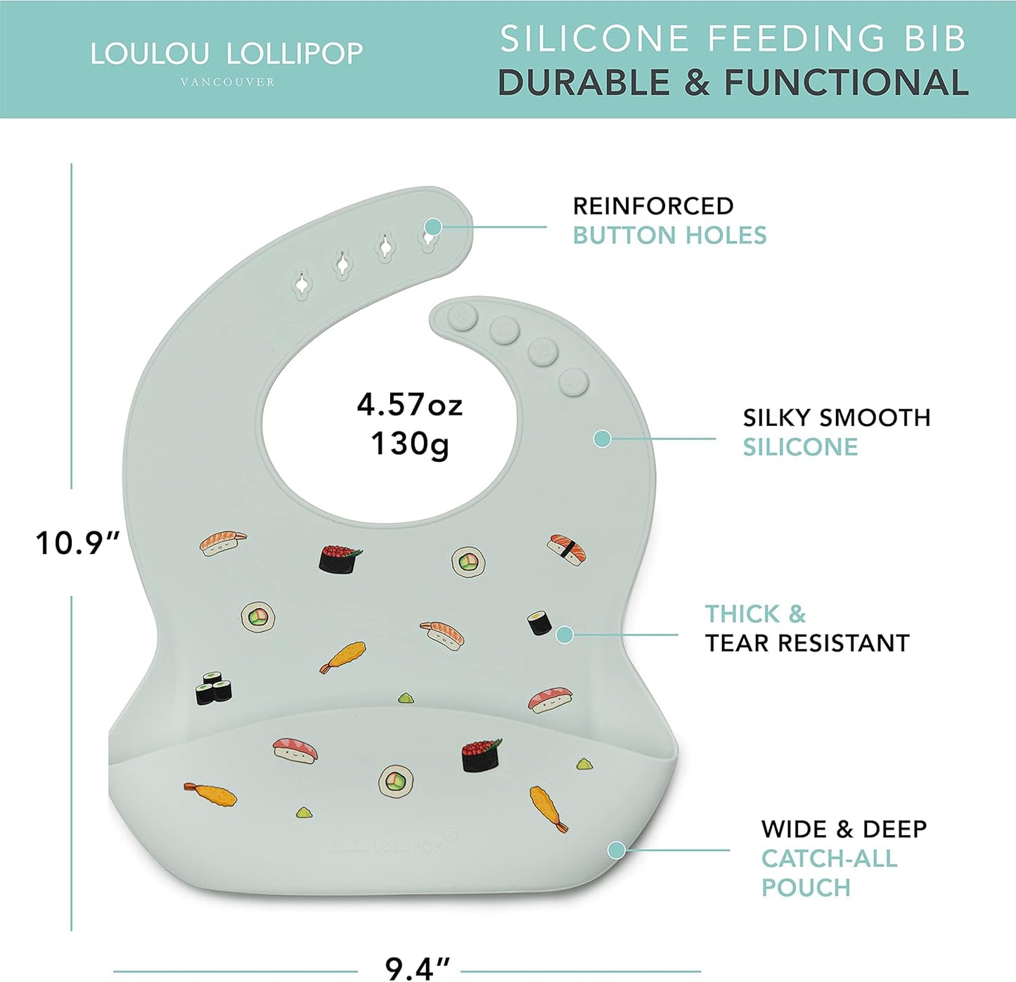 Loulou Lollipop Soft, Waterproof Silicone Feeding Bib for Babies and Toddlers
