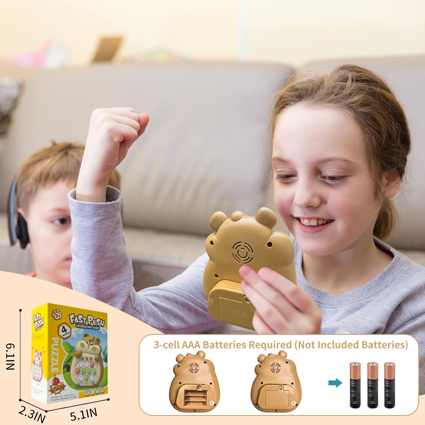 Pop Quick Push Game Light Up Fidget Toys Handheld Puzzle Press Popping Game Console for Kids Ages 3+ Adult Brown Hamster