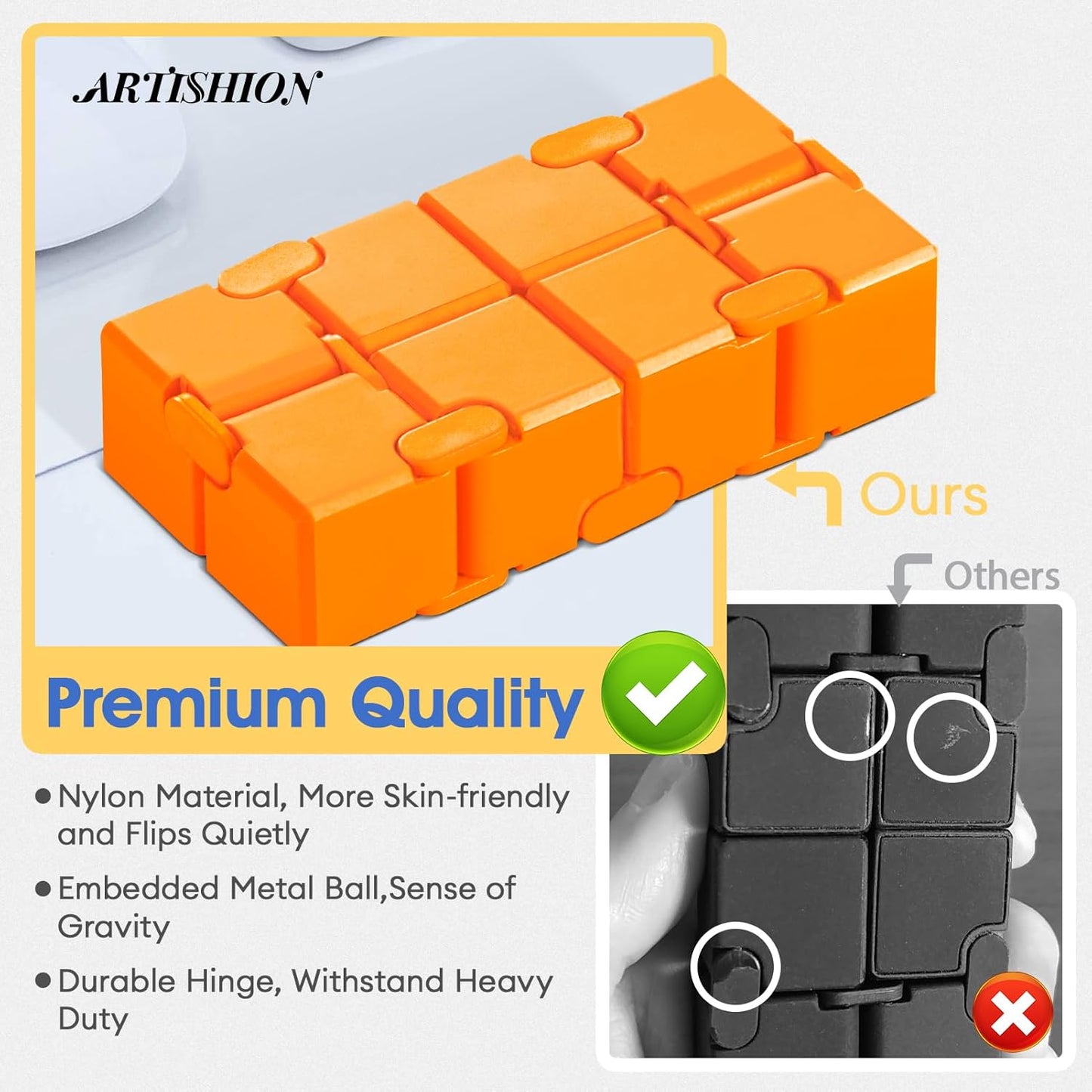 Fidget Cube, Durable Nylon Infinity Desk Toy, Skin-Friendly Handheld Gadget, Mini Stress-Relief Adult Fidget Toy for Anxiety Alleviation (Lightweight/Bright Orange)