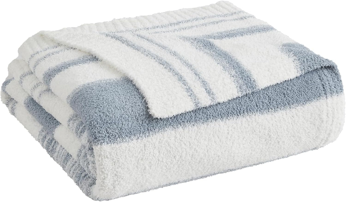 WRENGONGE Grey Blue Throw Blanket, 50x70 Soft Cozy Striped Throw Blankets for Couch, Sofa, Bed, Travel, Lightweight Fluffy Warm Plush Decorative Blankets for Women, Men,Kids Gift