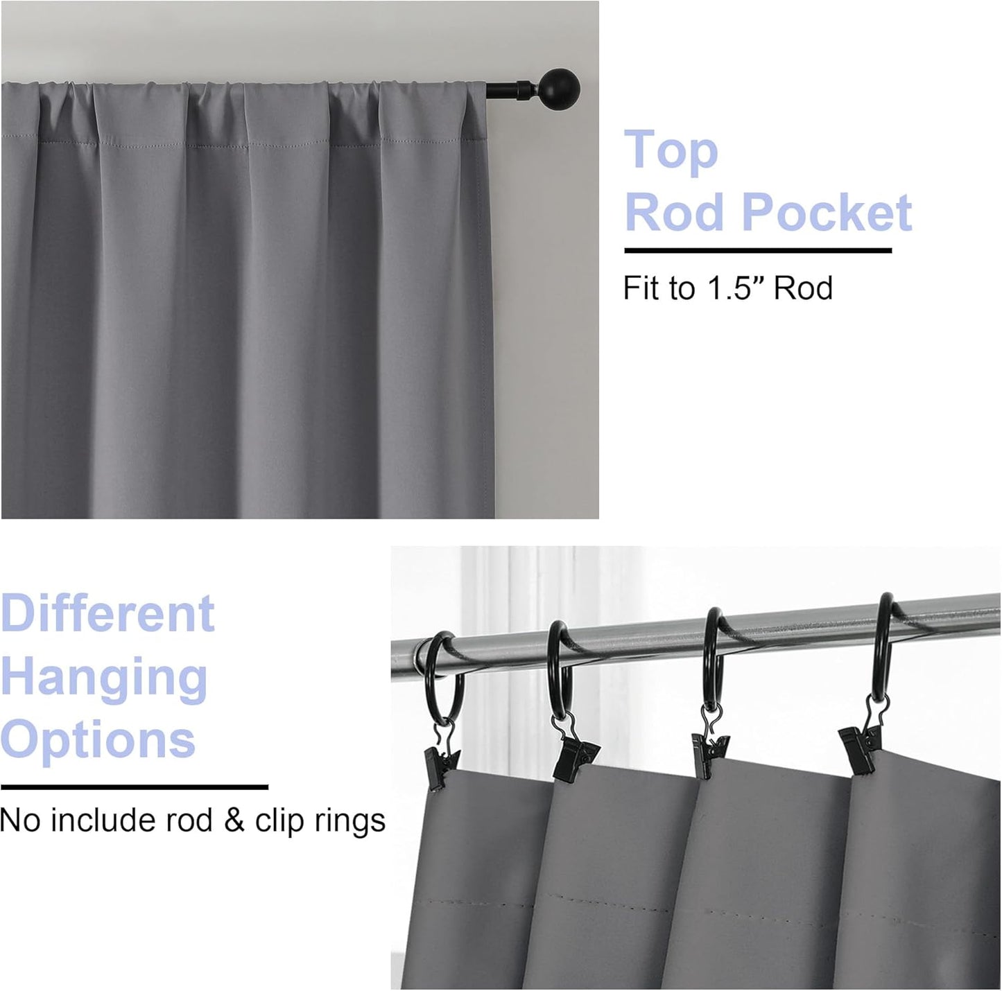 Simplebrand Ava Light Grey Short 36 Inches Blackout Curtain 2 Panels Set, Half Window Rod Pocket Privacy Curtain Tiers for Kitchen, Curtains Blackout for Bathroom Shades, W40 x L36 Inch, Light Grey