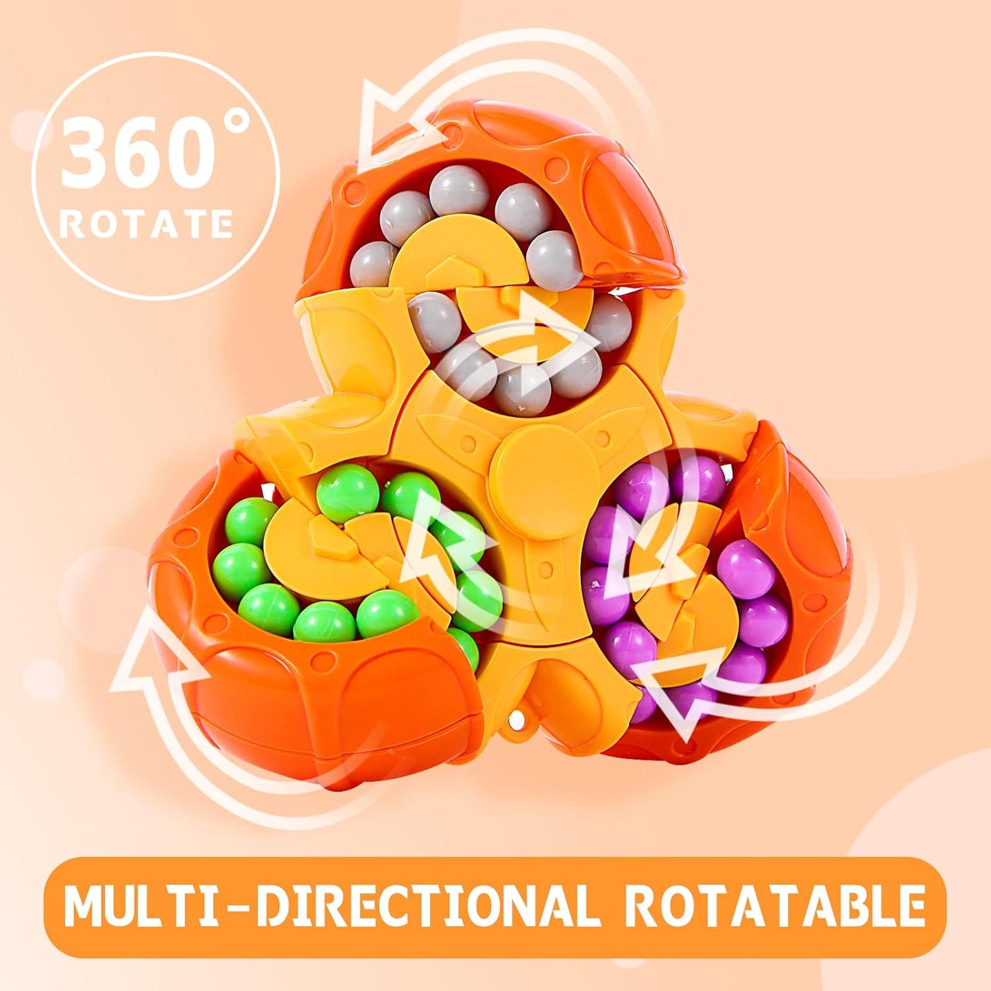 Magic Cube Bean Puzzle,Rotate and Puzzle,Stress and Anxiety Relief Fidget Toys,Brain Teasers Travel Games for Kids Teens Adults,Sensory Toys for Autistic ADHD,Pop Birthday Gift(Orange)