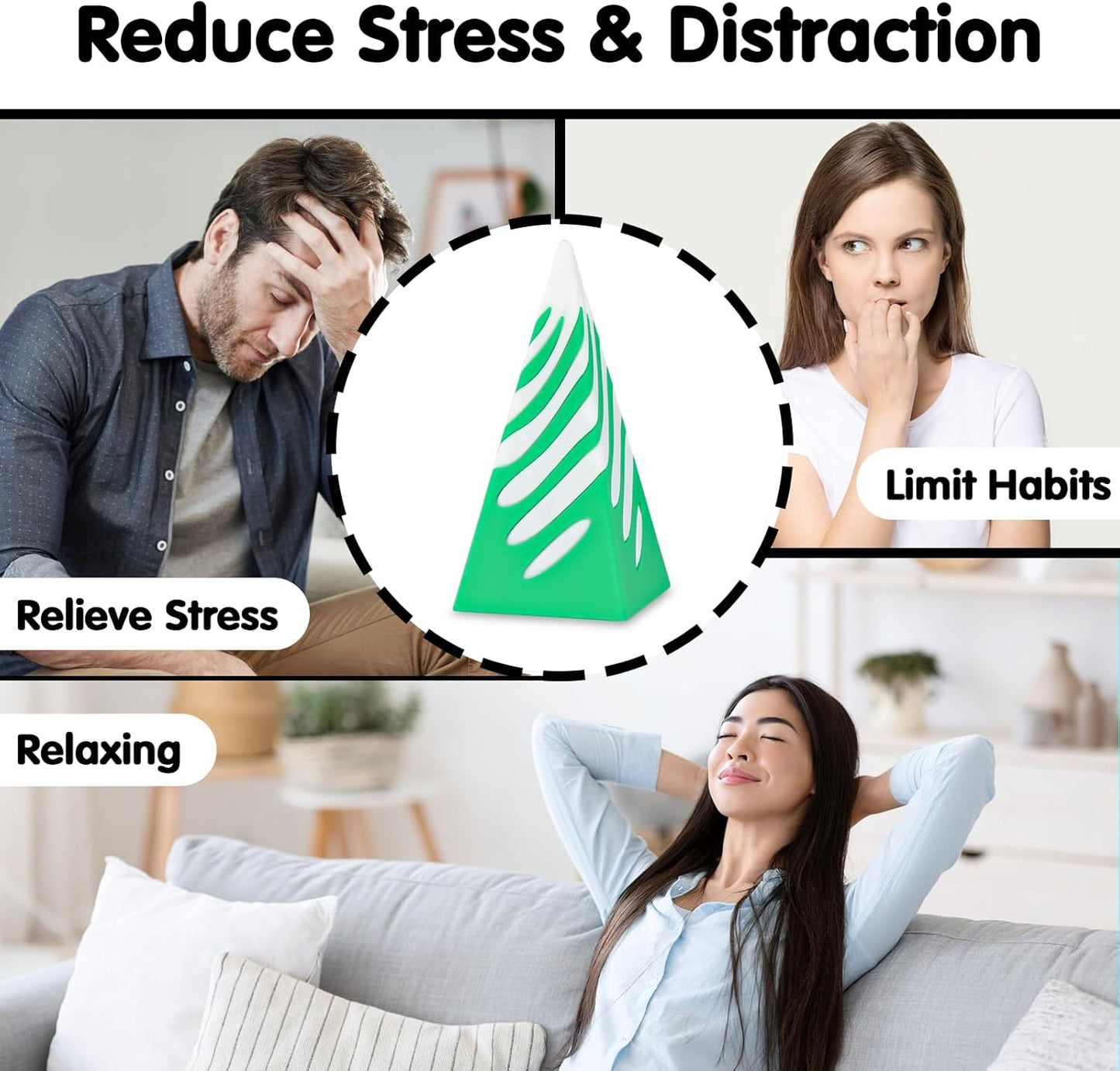 3D Printed Spiral Cone Fidget Toy,Impossible Cone Pyramid Passthrough Sculpture,Stress and Anxiety Relief Fidget Desk Toys (White Green)