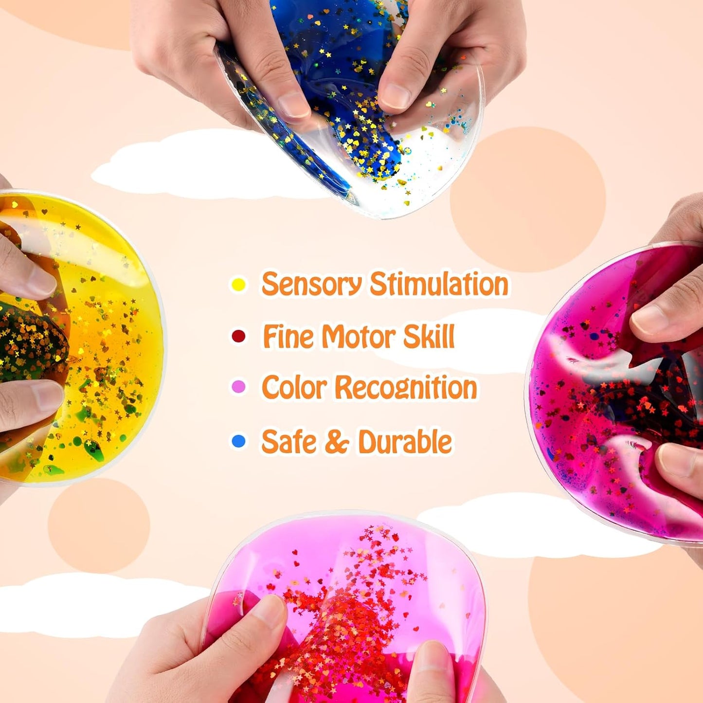 Sensory Soft Gel Liquid Toys : Sensory Fidget Toys Water Sensory Toys for Autistic Children 6pack Round