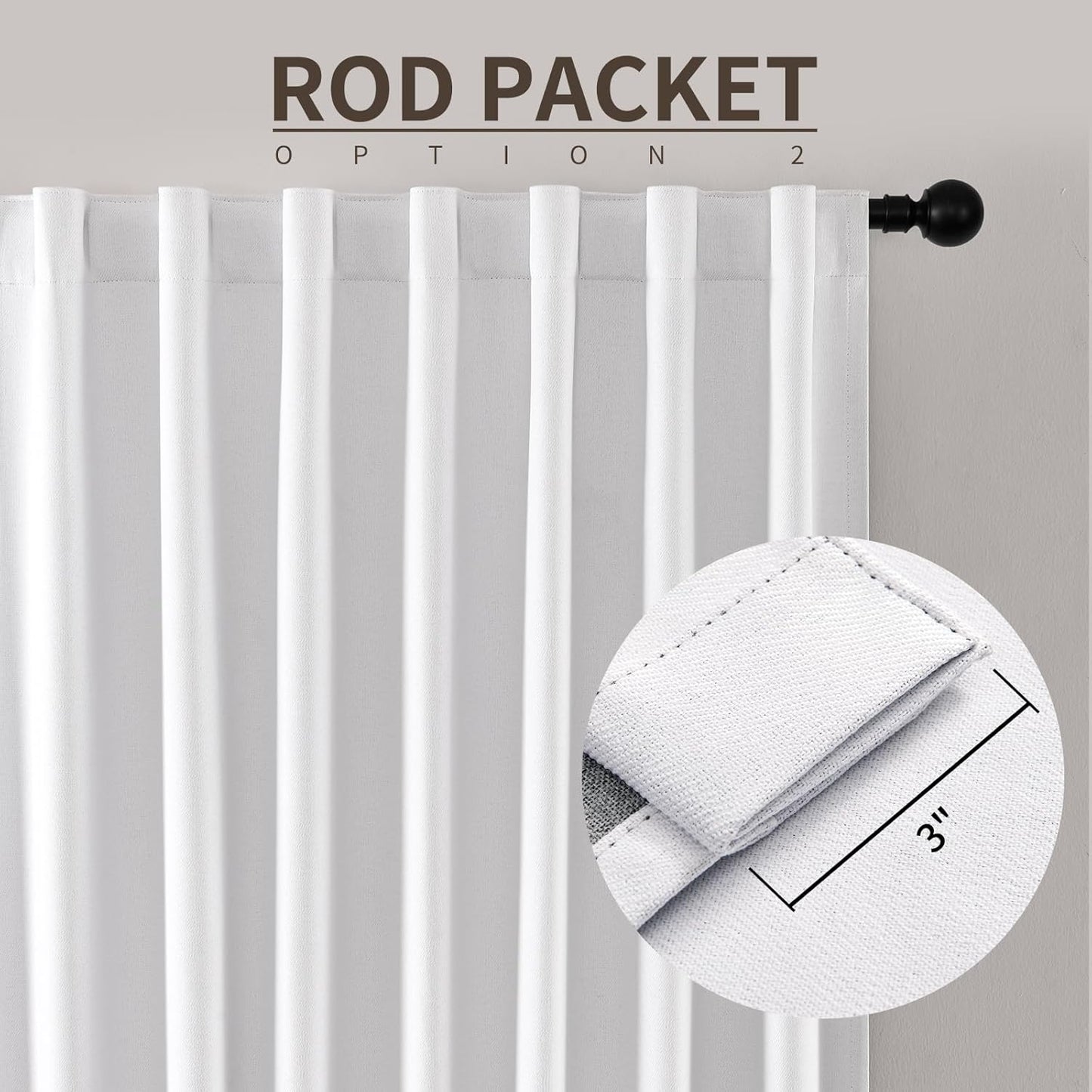 Joydeco Custom Blackout Curtains for Bedroom, Total Blackout Curtains Back Tab & Rod Pocket, Solid Thermal Insulated Window Drapes Luxury Decor for Living Room 1 Panel (Custom Size, White)