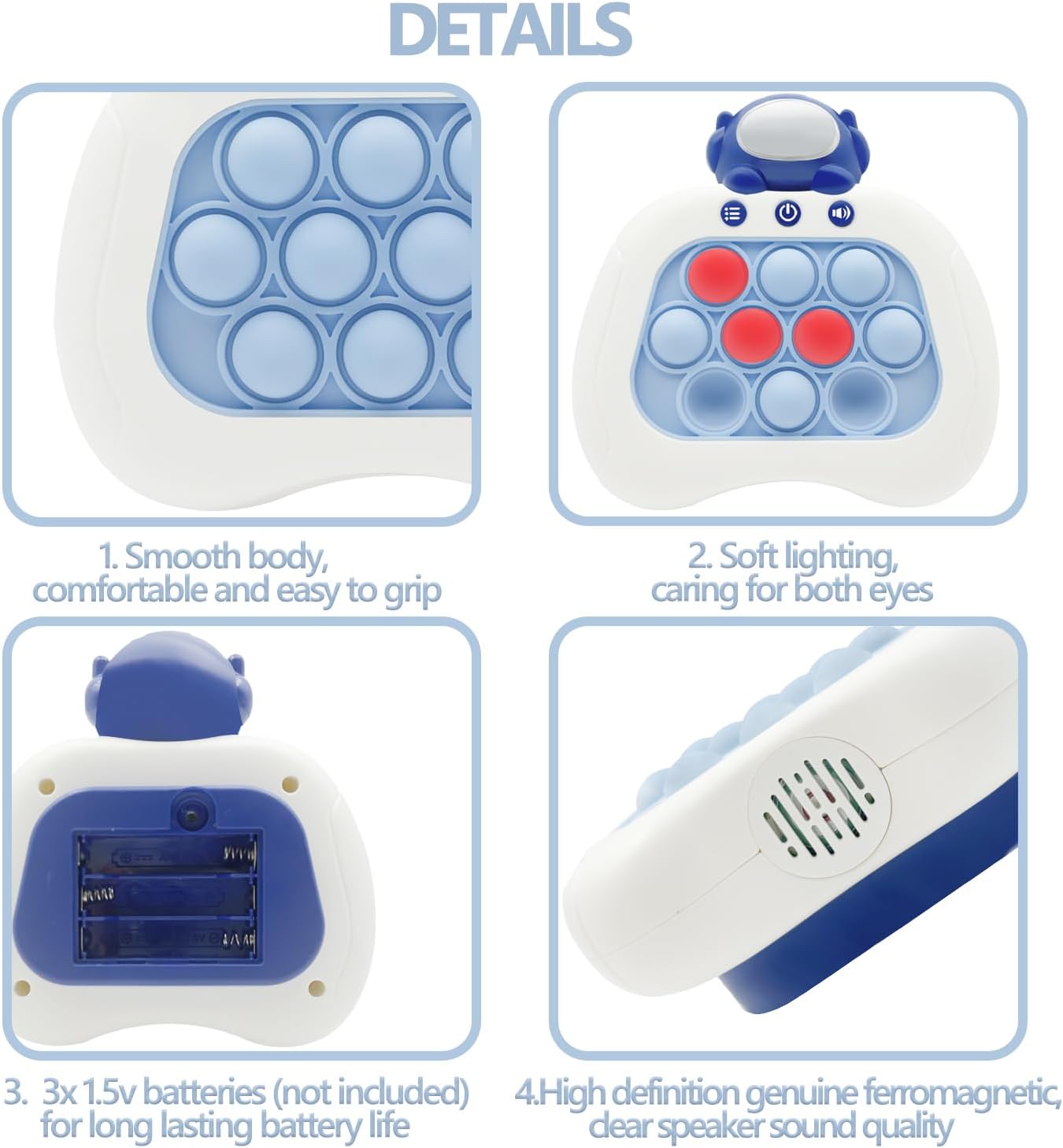 Quick Push Pop Game Fidget Toys Pro for Kids Adults, Handheld Puzzle Game Machine, Squeeze Poppet Sensory Fast Push Bubble Toy,Party Game,Birthday Gitfs Astronaut