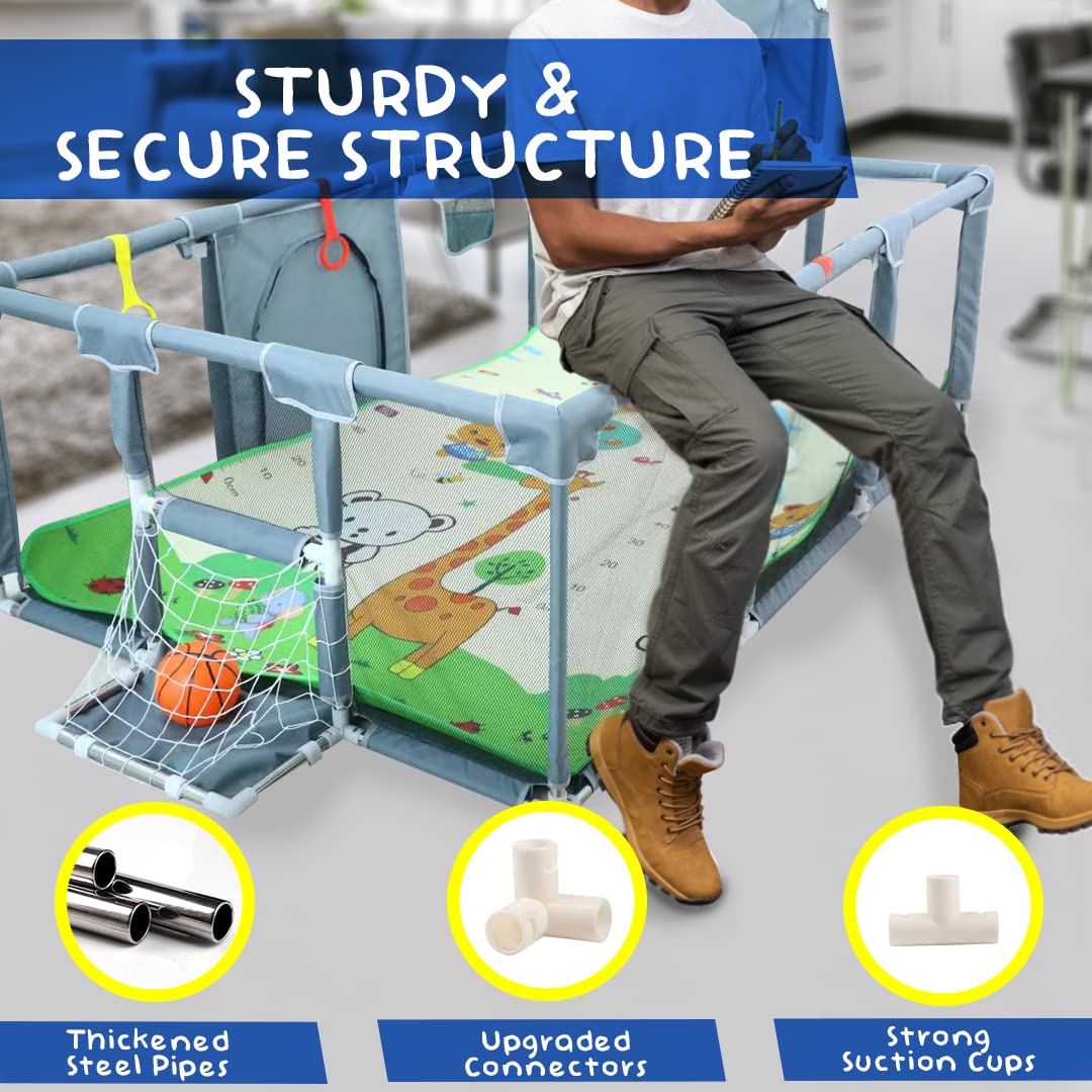 Upgrated Baby Playpen with Mat, Playpen for Babies and Toddlers, Large Playpen with Mat, Sport Playpen, Play Pen with Accessories, Baby Fence, PlayPen Indoor & Outdoor Activity, Sturdy Kids