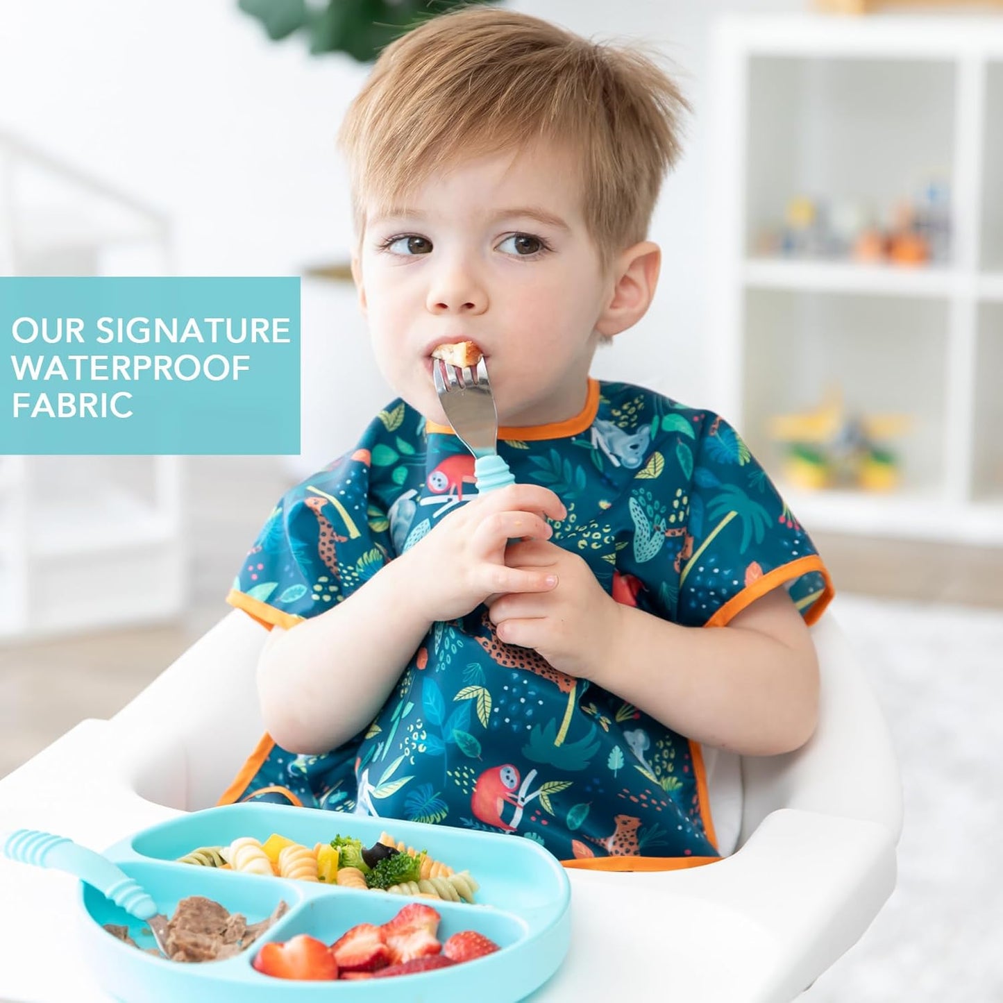 Bumkins Bibs - Toddler Bibs, Waterproof, Large for 1-3 Years, Short Sleeve