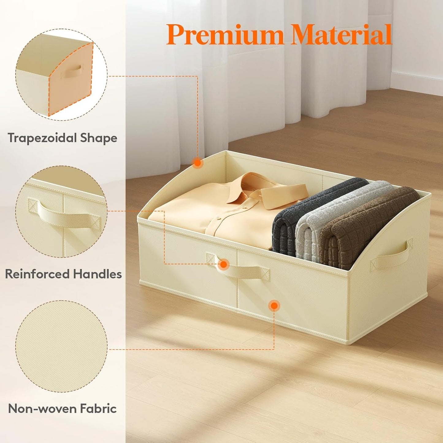 Lifewit Storage Baskets for Shelves, 6 Packs Non-woven Fabric Trapezoid Closet Organizer Bins with Handles, Foldable Clothing Containers Box for Clothes, Toy, Towel, Book, DVD, Hats, Large-Beige