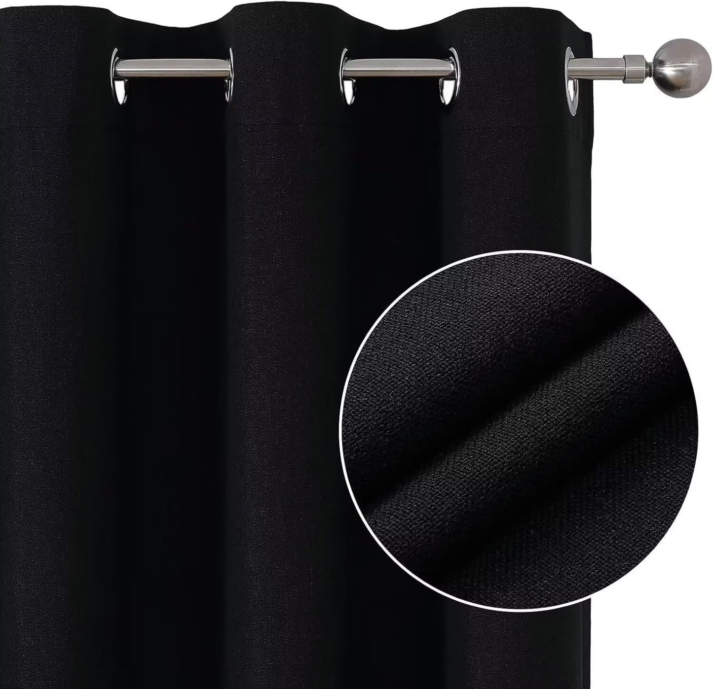 Joydeco Black Blackout Curtains 90 Inches Long, Curtains 90 Inch Length 1 Panel for Bedroom, Thermal Insulated Linen Black Out Curtains with Grommets(100x90, Black)