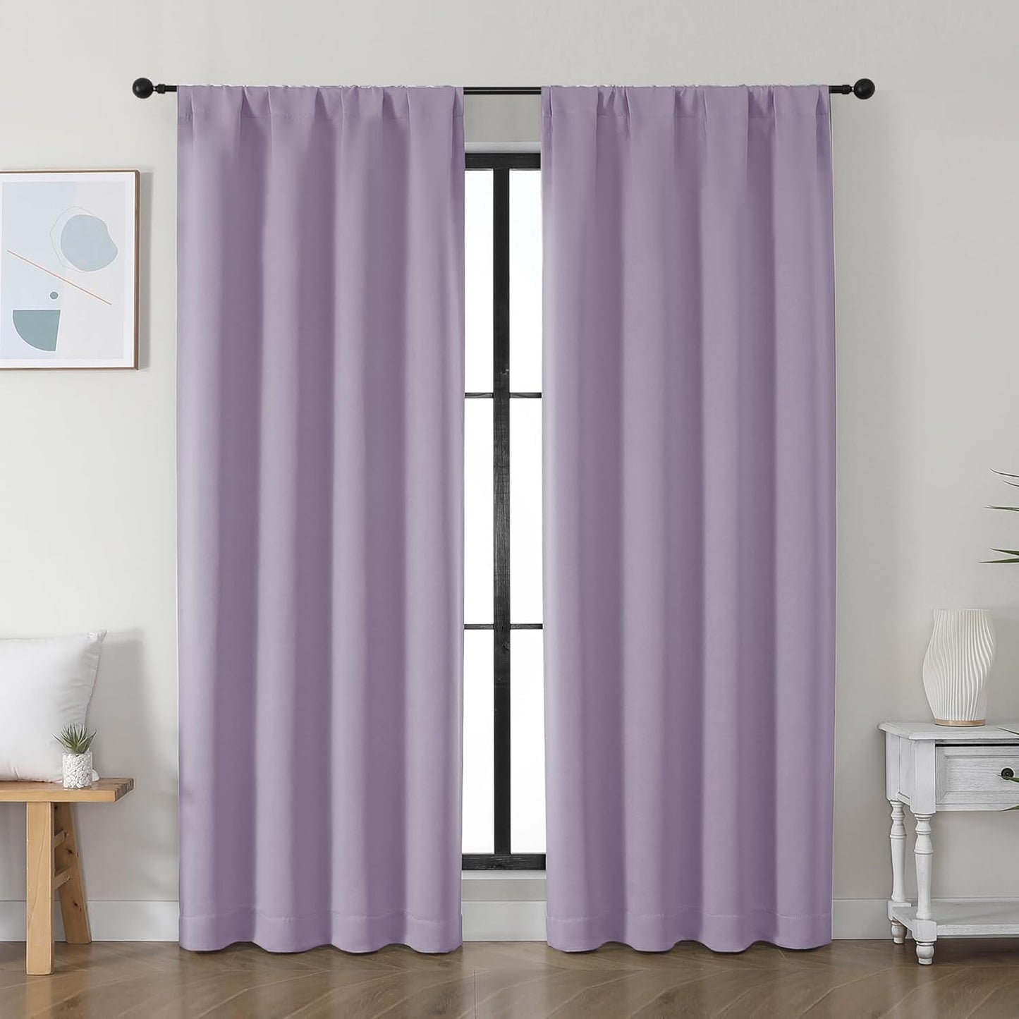 Simplebrand Ava Lilac Blackout Curtains for Bedroom 72 Inch Length 2 Panels Set, Privacy Thermal Insulated Rod Pocket Door Window Curtains for Patio French Door Front Door, W40 x L72 Inch, Lilac