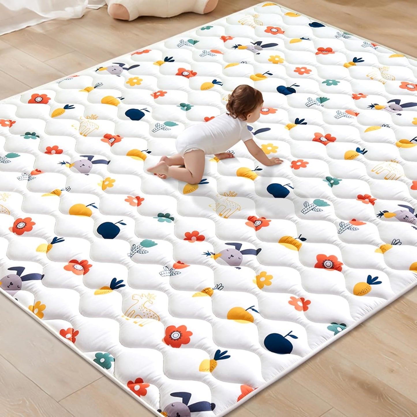 Odorless Premium Foam Baby Play Mat 71" x 59", Soft Microfiber Fabric Crawling Mat for Floor- Comfortable and Hypoallergenic, Non-Slip Cushioned Floor Playpen mat for Infants,Babies,Toddlers