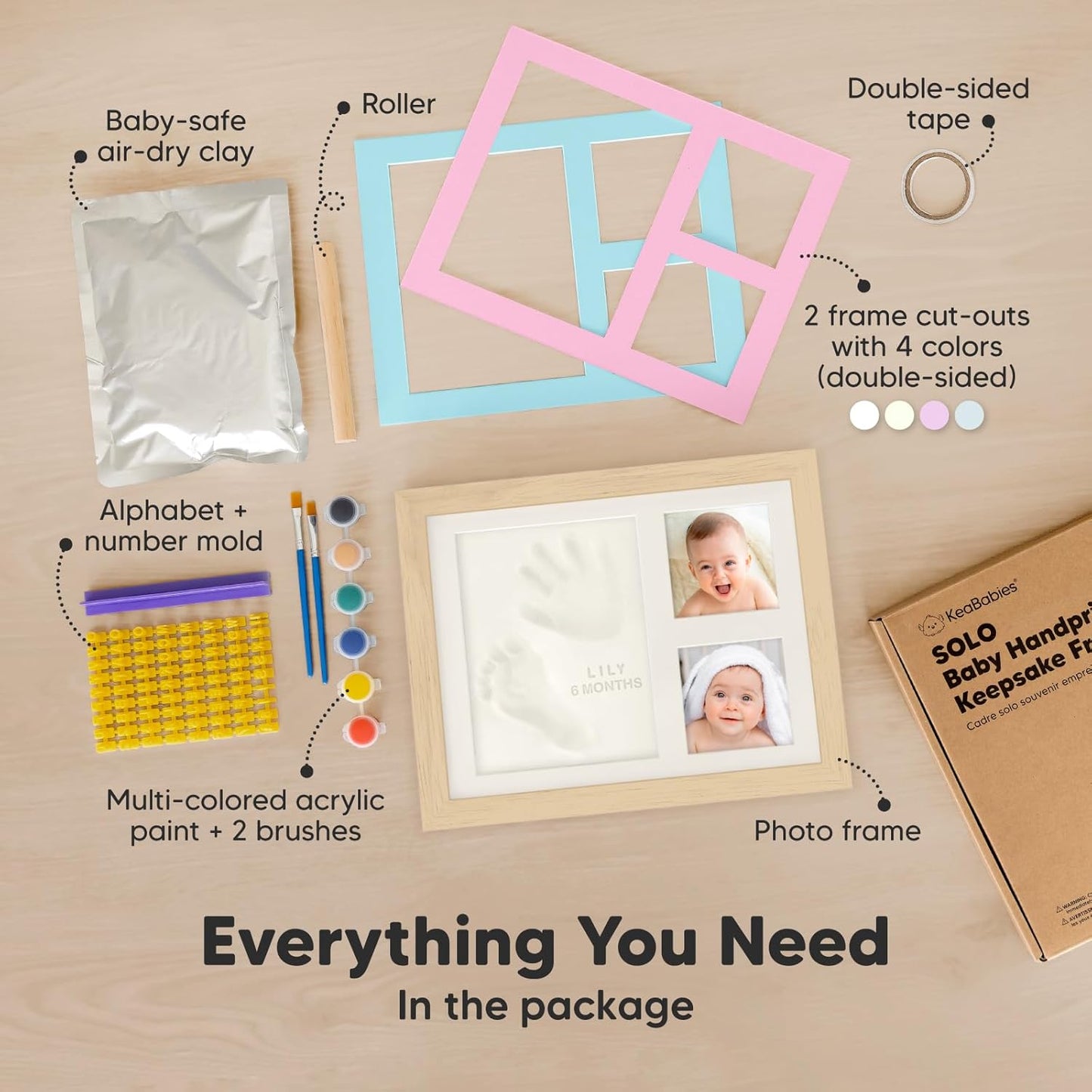 Baby Hand and Footprint Kit - Quick Dry Clay Baby Footprint Kit, Newborn Keepsake, Nursery Picture Frame for Boys, Girls, Personalized Gifts for Shower & Registry, New Mom Gift (Ash Wood)