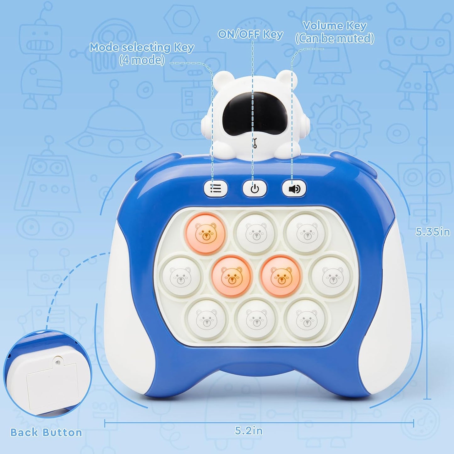 Quick Push Fidget Toy for Kids Adults, Fast Speed Pushing Game Console, Handheld Push Bubble Stress Relief Toy Astronauts