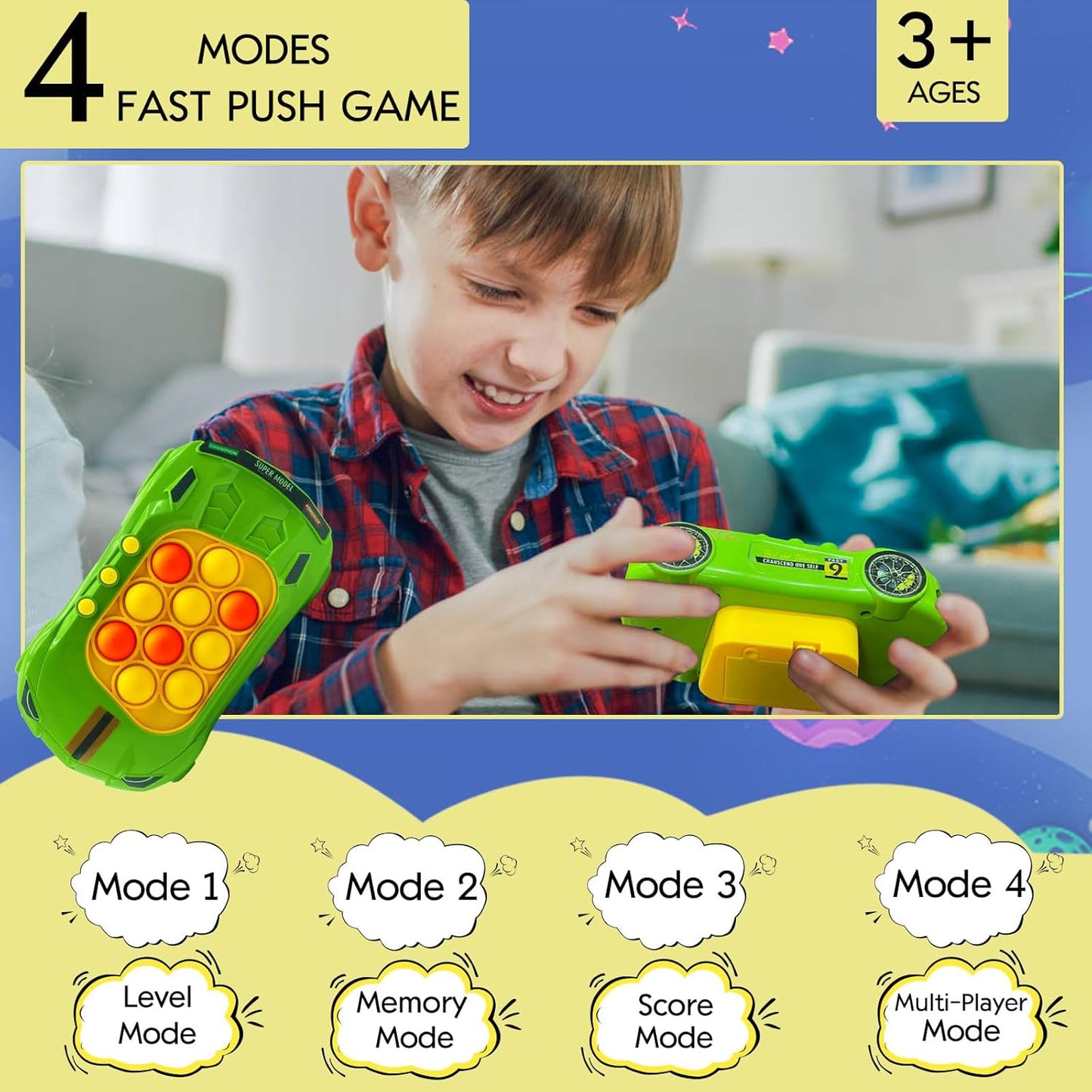 Quick Push Game Toys for Kids, Pop Fidget Toys Handheld Game for Children, Pop Fidget Sensory Toys, Push Bubble Light up Puzzle Game for Autistic Children,Gifts for Boy and Girl 3-12 (Green)