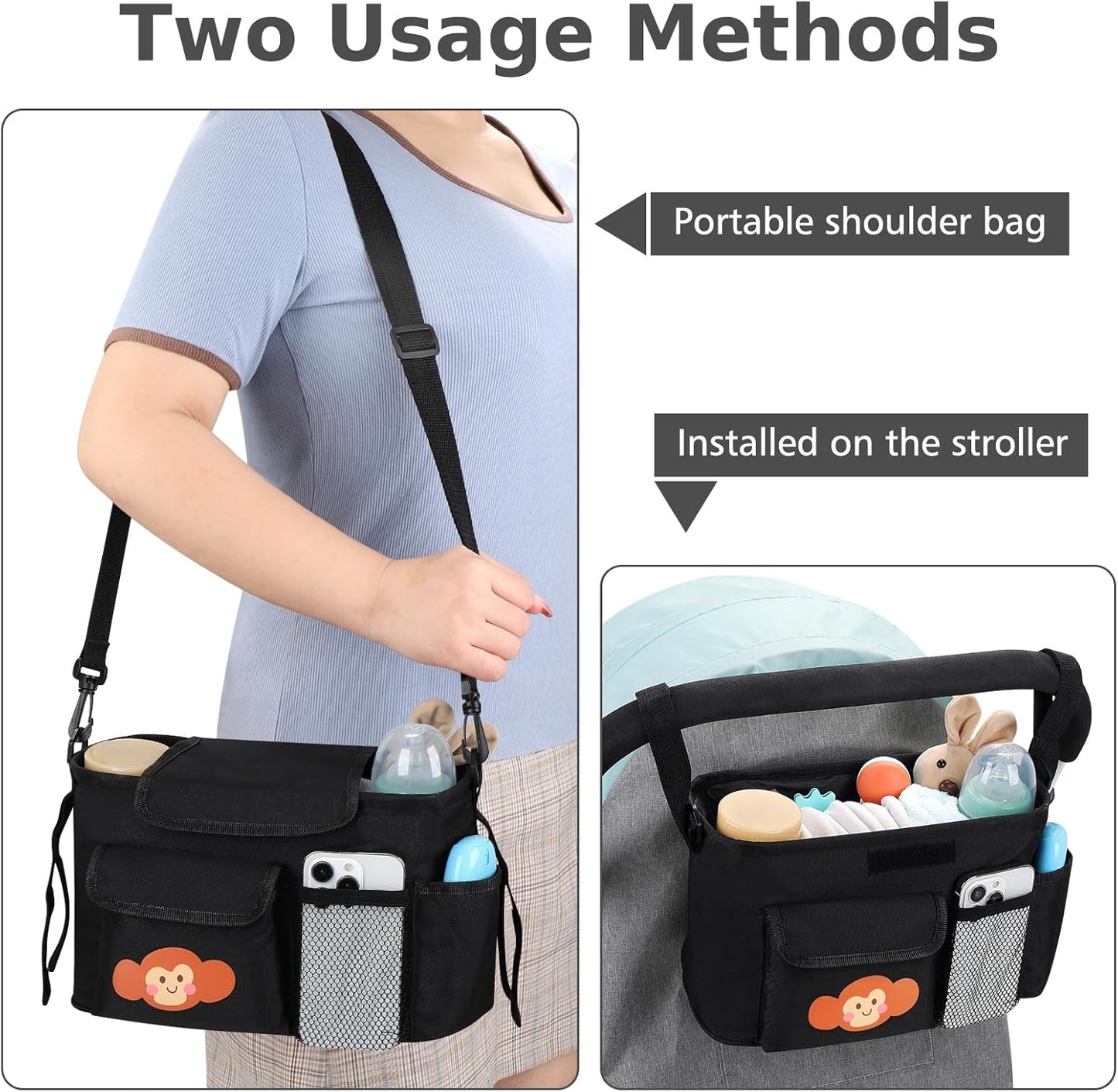 Accmor Universal Stroller Organizer with Cup Holder and Shoulder Strap, Stroller Bag Caddy Organizer Stroller Accessories for Uppababy, Baby Jogger, Nuna, Doona, Britax Strollers