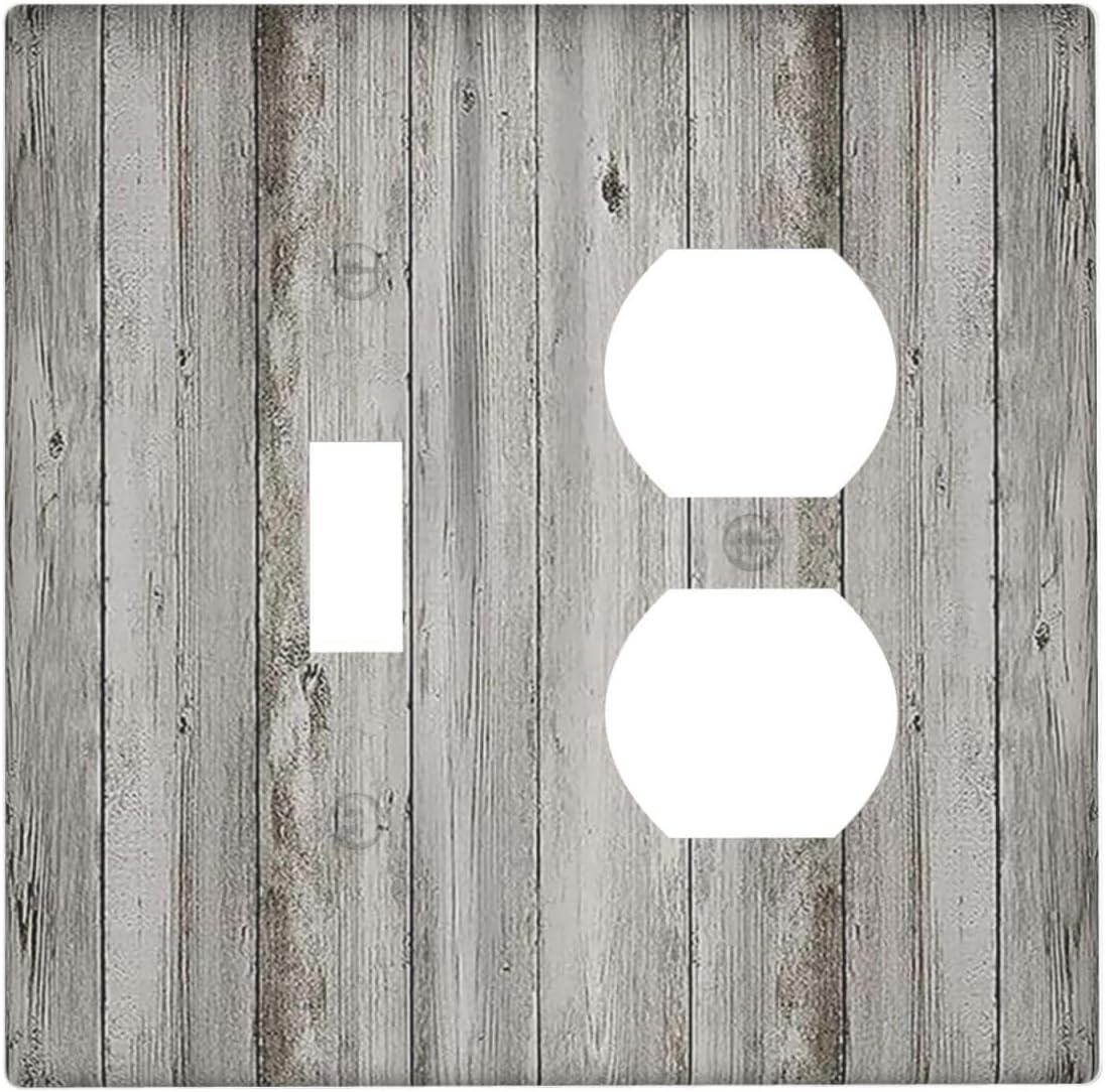 Wallplates Farmhouse Rustic Grey Barn Door Wood 1 Toggle 1 Duplex Switch Plate Electrical GFCI Faceplate Decorative Light Switch Covers for Bedroom Cabin Decor