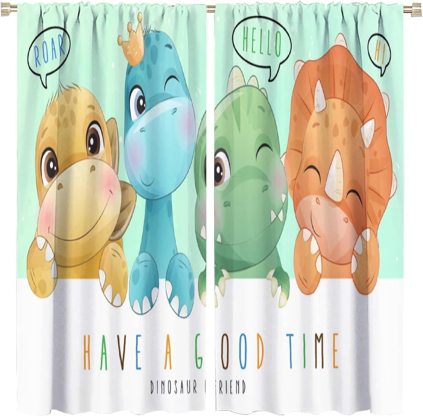 Kids Dinosaur Curtains for Boys Girls Bedroom Decor Cartoon Dino Colorful Cute Funny Animal Printed Blackout Rod Pocket Window Drapes for Baby Nursery Playroom Living Room W26xL84in 2 Panels