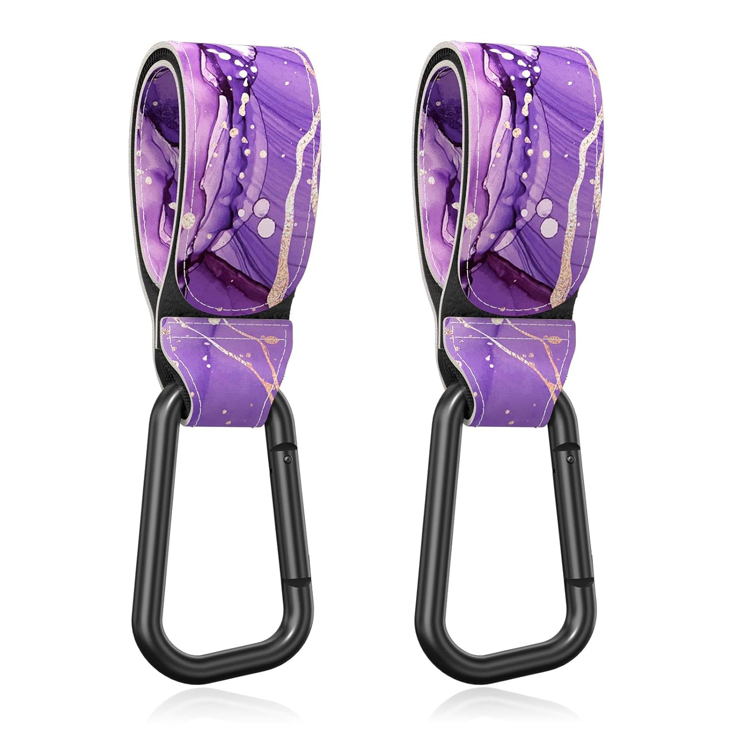 Baby Stroller Hooks for Hanging Bags, Universal Stroller Clips Accessories, Mommy Hook for Diaper Bag, Shopping Cart, Purse, Backpack - 2 Pack, Purple Marble