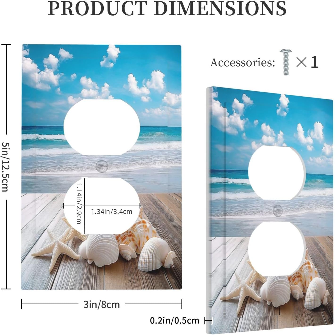 Outlet Covers Beach Waves Brown Wood Starfish Shells 1 Gang Duplex Light Switch Cover Decorative Switch Plates Electrical Receptacle Faceplate Wall Plate For Bathroom Living Room