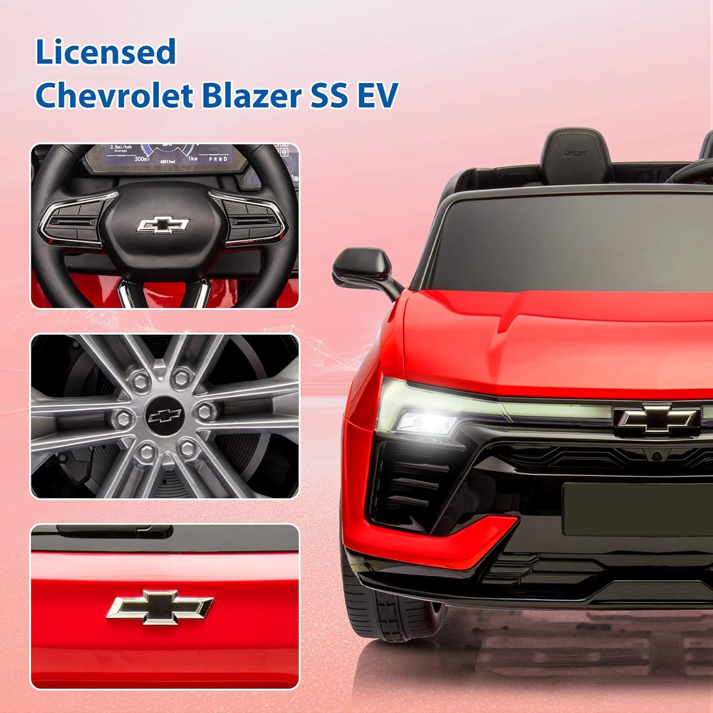 Hetoy 24V 2-Seater SUV Licensed Chevrolet Blazer Ride On Car Toy w/Parent Remote Control, 3 Speeds, Wireless Music, MP3 Player, Electric Car for Kids Ages 3-8, RED