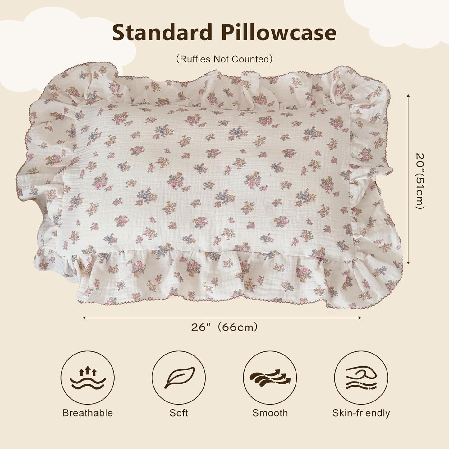 BuLuTu Tuberose Floral Themed Pillow Covers Standard Size for Kids Toddler/Twin Bed, Soft Breathable Children Pillowcases for Daycare & Travel, Enveloped, 20"x26", Machine Washable
