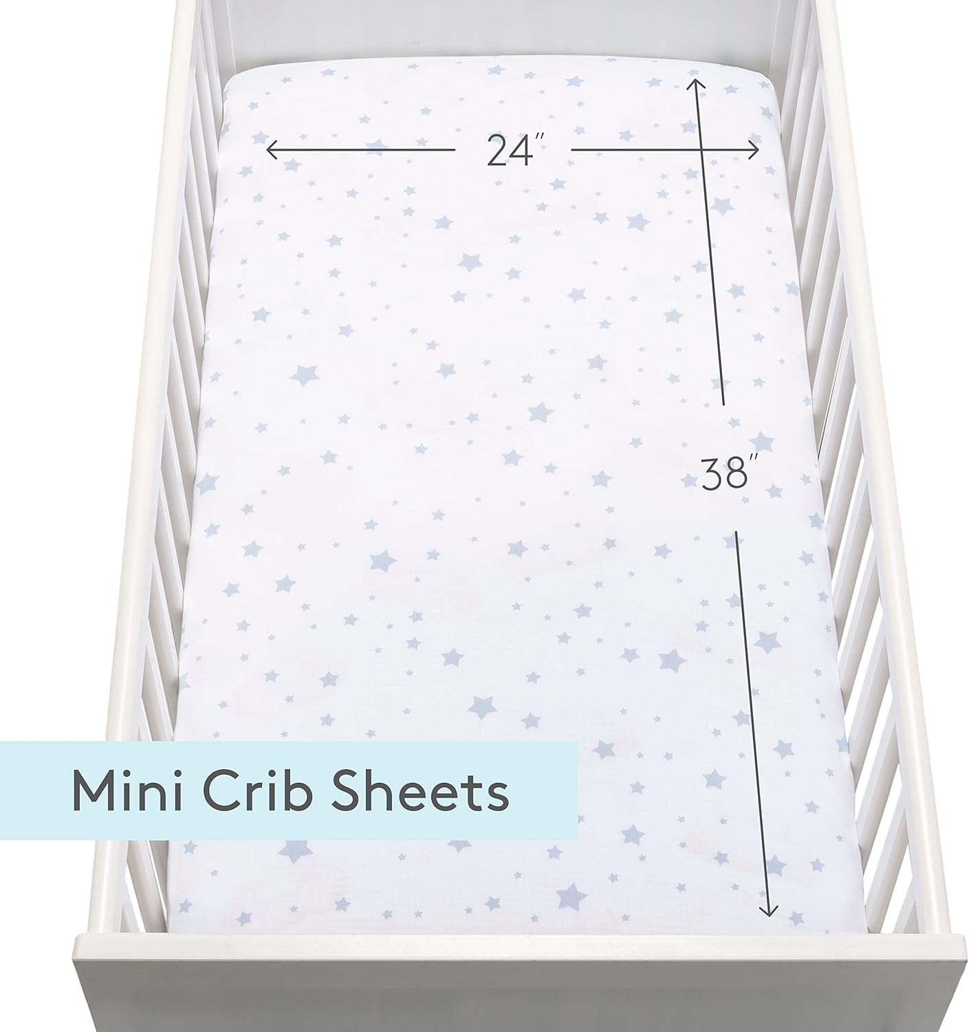Newton Baby Mini Crib Fitted Sheets (2-Pack) | Organic Muslin Cotton, Breathable & Soft Baby Sheets, Washable Baby Mattress Sheets, Fits Any Mini Sized Crib 24" x 38", Moonstone Mist Stardust + White