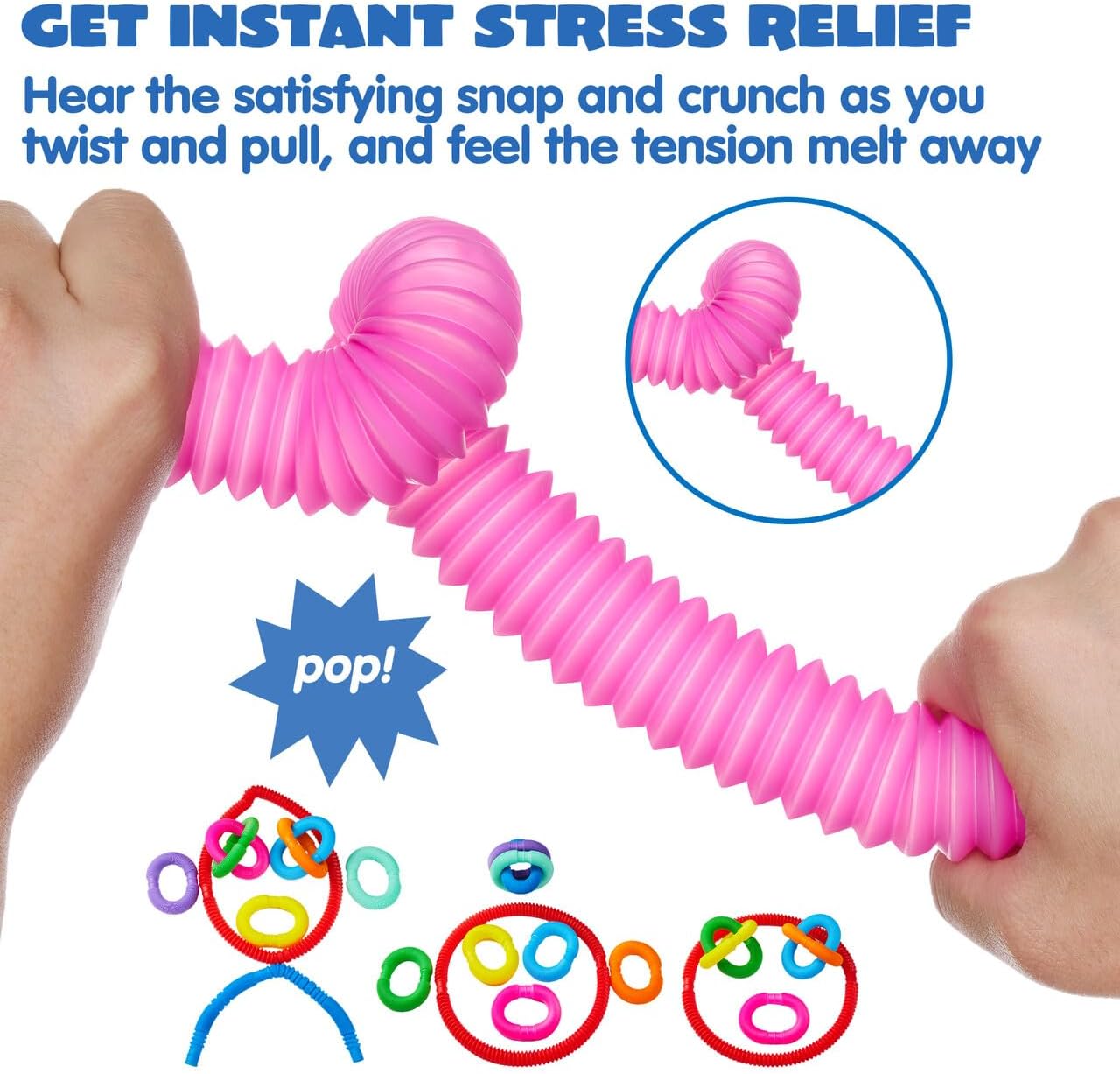 JOYIN 18 Pack Pop Tubes Sensory Toys (Large), Fidget Tubes Party Favors - 9 Colors, Connectable and Extendable for Stress Relief - Perfect for Party, Classroom Exchange, School Reward