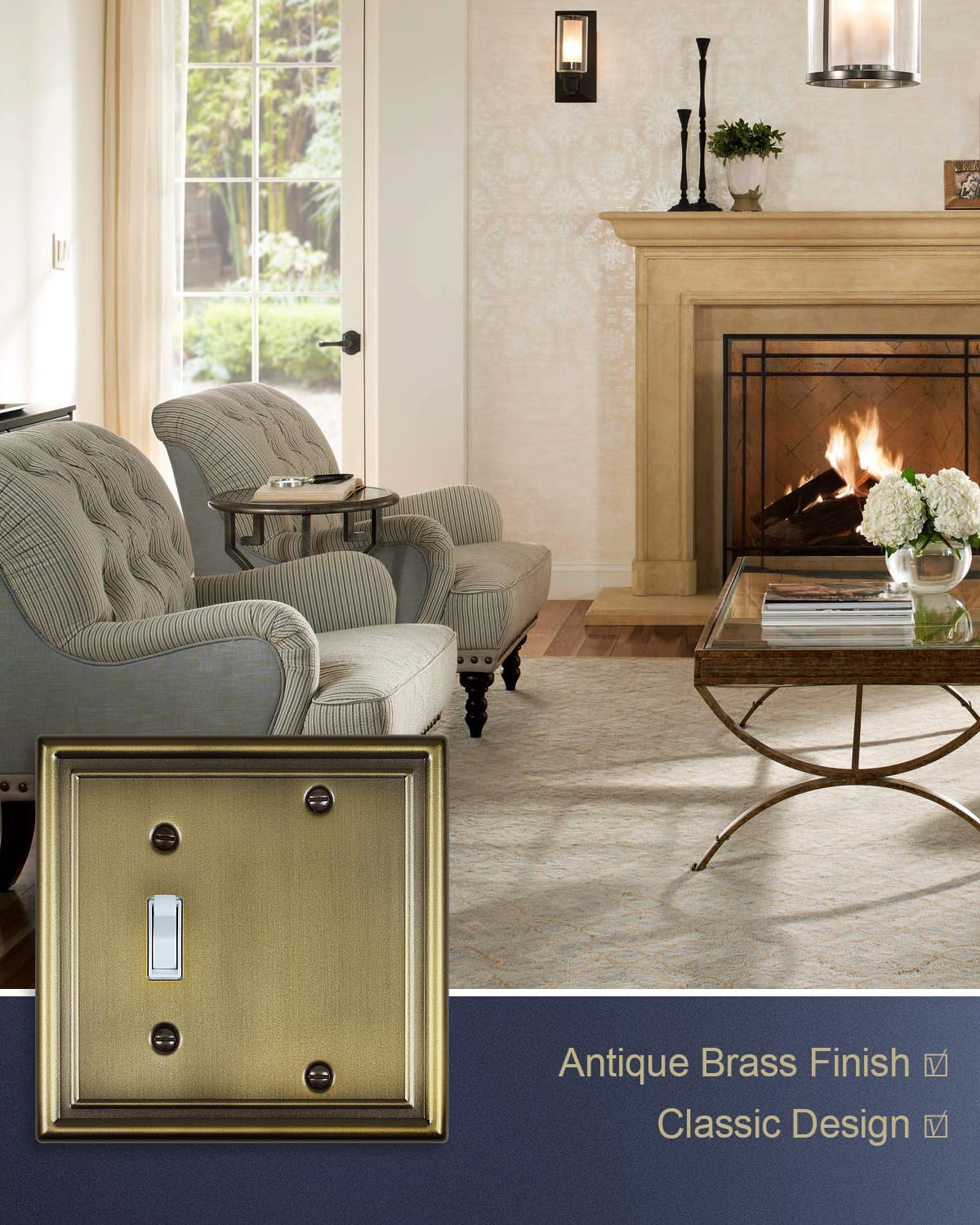 Antique Brass Combination 1 Toggle and 1 Blank Wall Plates, 1-Pack Metal Switch Plates No Device Blank Outlet Covers, 2-Gang, 4.96''*4.88'', Midsize