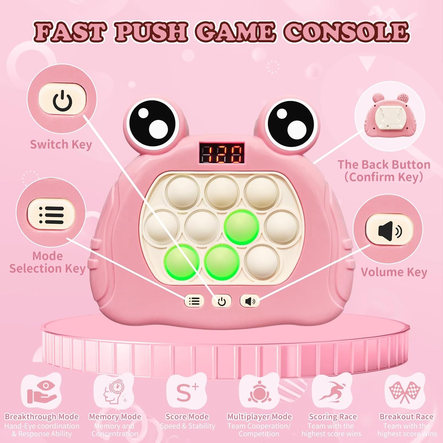 Pop Fidget Toys, Quick Push Pop Pro Light Up Game, Bubble Pop Fidget Game Controller Handheld Travel Game Toys for Kids 3-12 Years Old Stress Relief Decompression Push Puzzle Game Console Toys