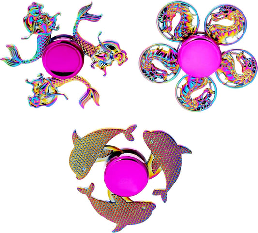 Fidget Spinners Set, Metal Desk Toys for Kids Adults Boys Girls, Hand Spinner Sensory Toys for Party Favors, Stocking Stuffers (3 Pack) (Style-4)