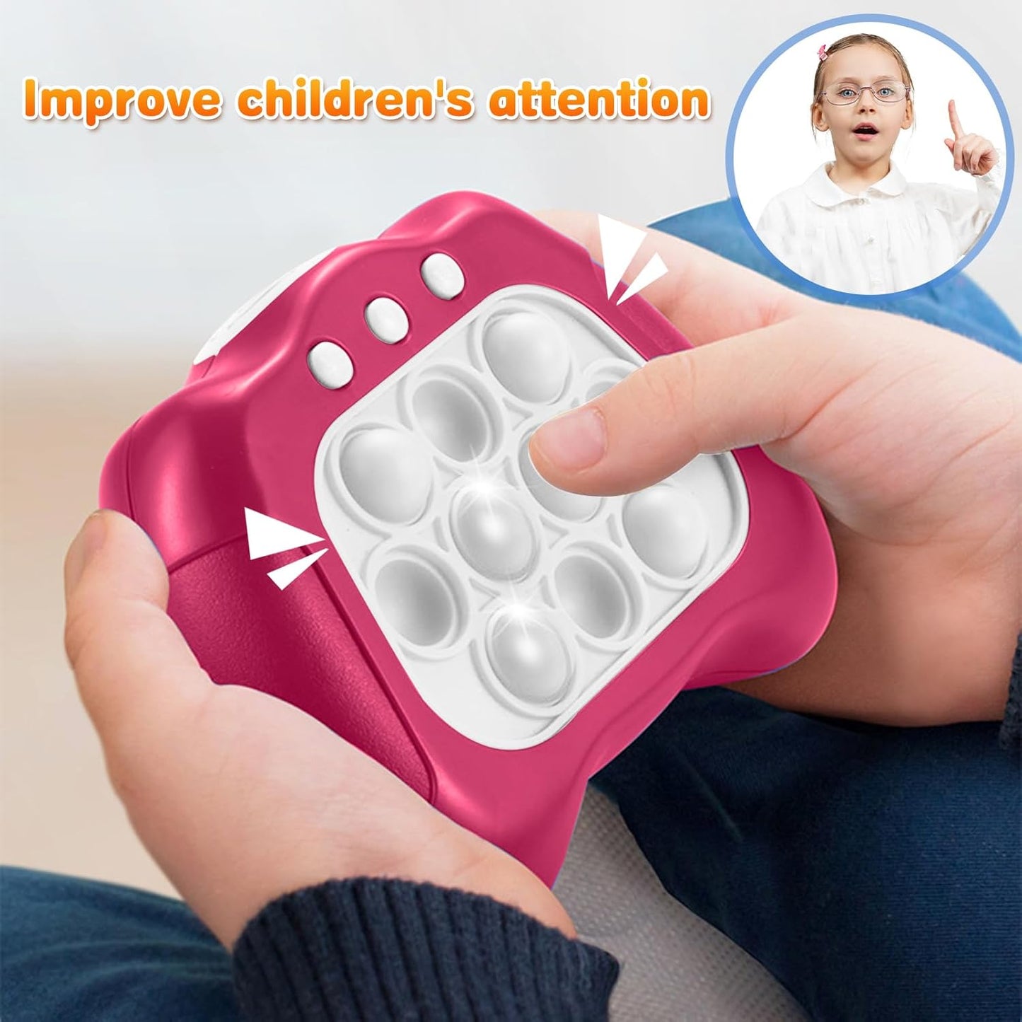 Quick Push Bubble Game for Kids 3+, Electronic Quick Push Game Console, 4 Modes Push Pop Game Christmas Birthday Gifts for Boys Girls Adults, Light-Up Interactive Educational Sensory Fidget Toy, Pink