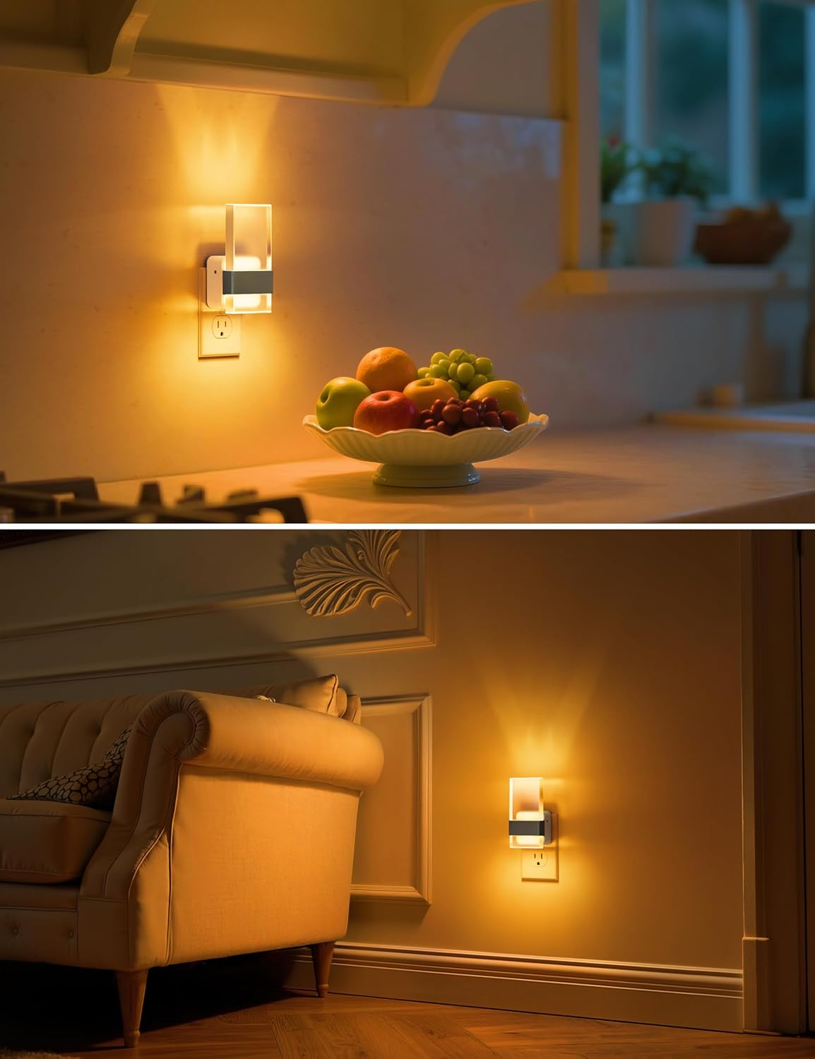 L LOHAS LED Night Light, Amber Night Lights Plug Into Wall, 2 Pack Dusk-to-Dawn Sensor Decorative Night Light, 0-100LM Dimmable Nightlights, Wall Sconce-Style Acrylic Nitelight for Bathroom, Hallway