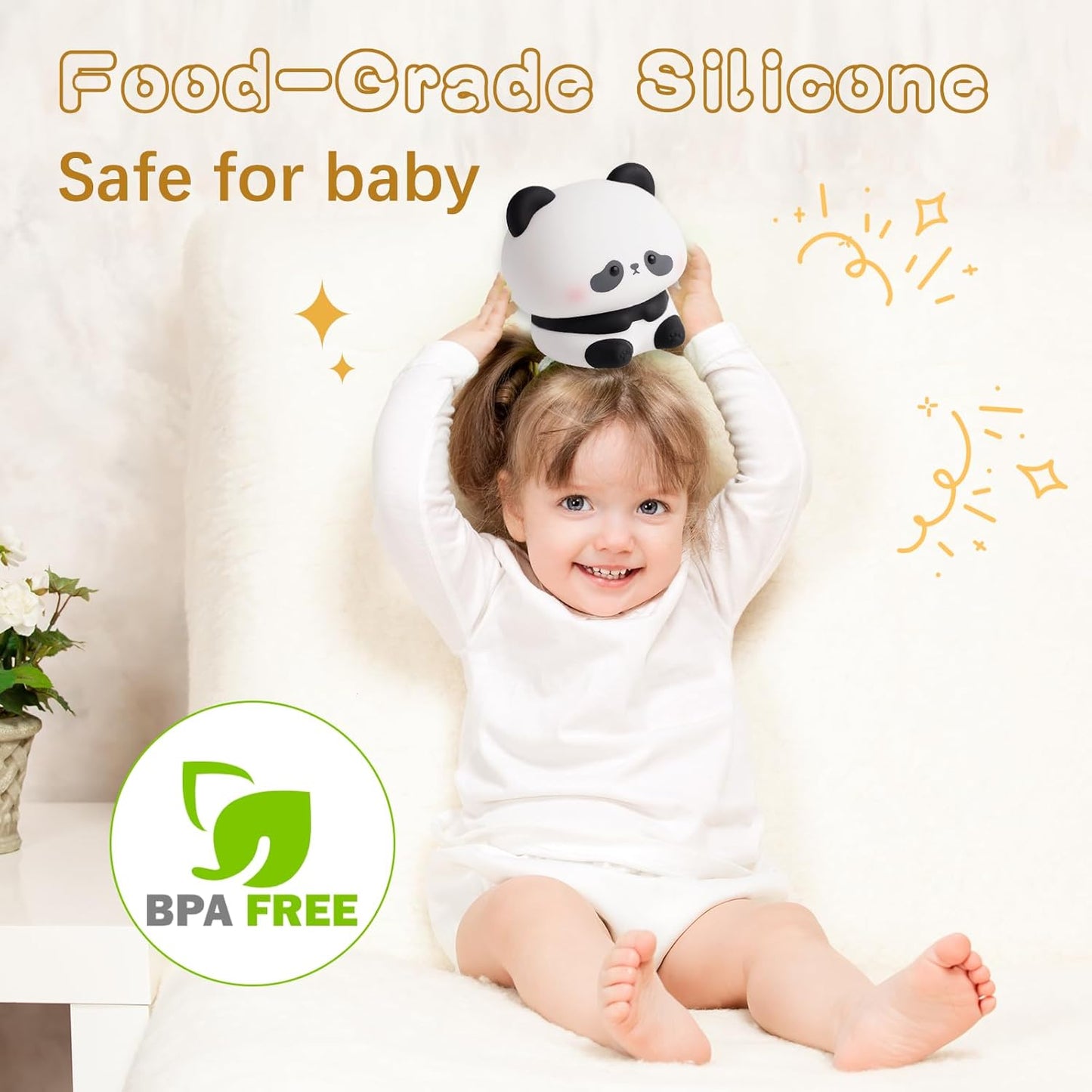 Cute Panda Night Light, LED Squishy Novelty Animal Night Lamp, Food Grade Silicone 3 Level Dimmable Breastfeeding Nursery Nightlight for Room Decor, Cute Gifts Stuff for Boys Girls Baby Children