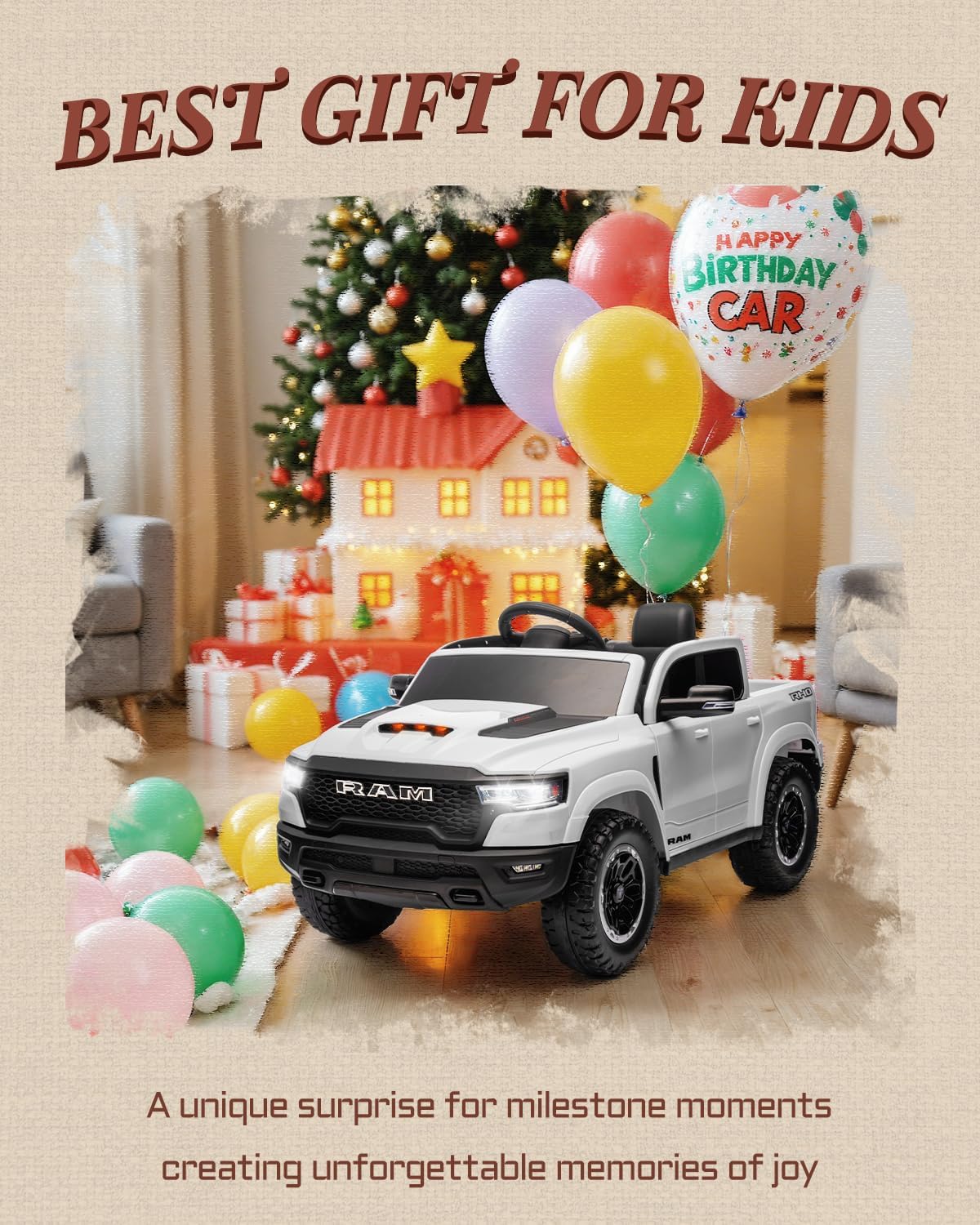 Licensed Ram 1500 RHO 12V Kids Ride on Truck, Toddler Ride on Toys with Remote Control, Children Electric Vehicles with Truck Bed Storage, Smooth Start, Music, Bluetooth (White)