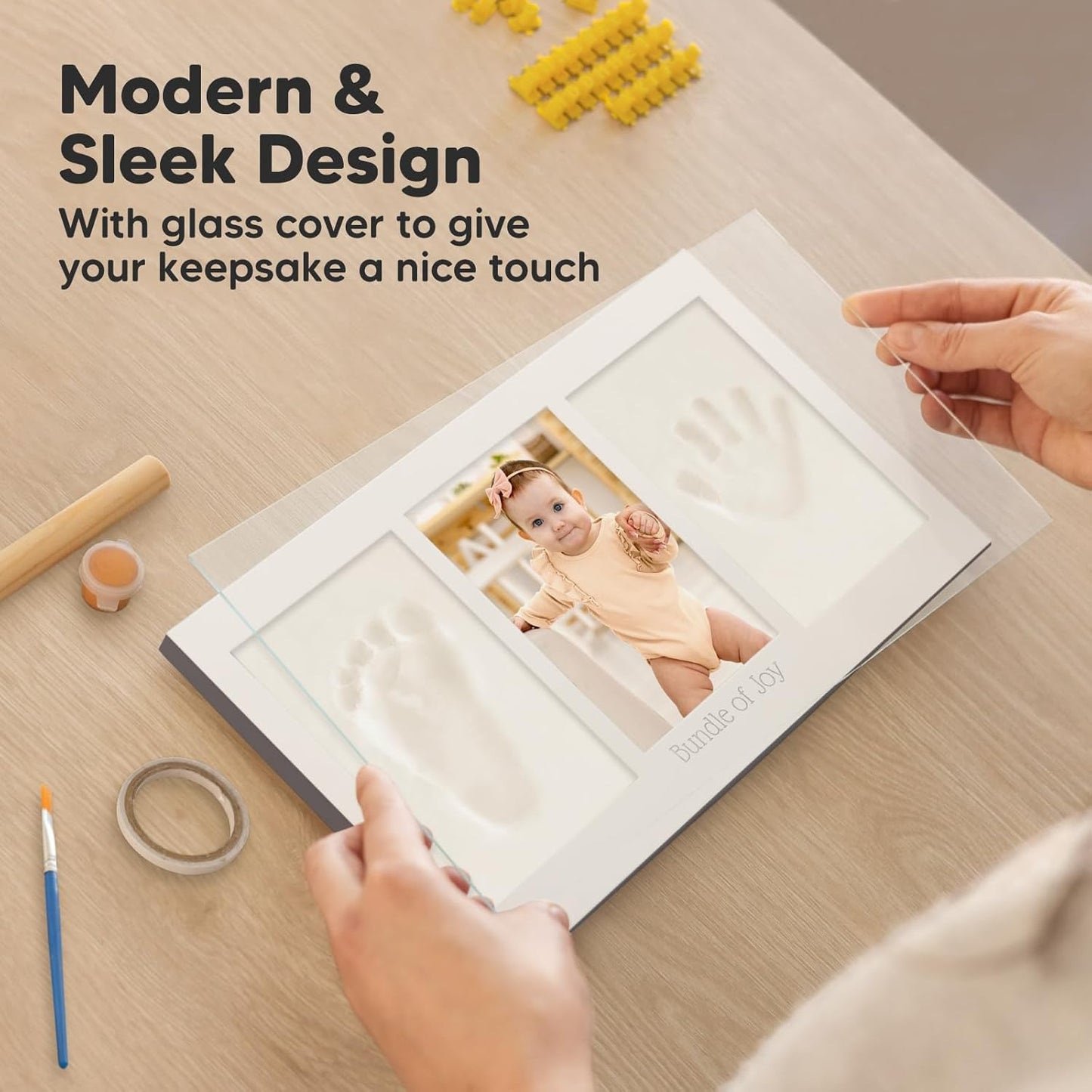 Baby Hand and Footprint Kit - Clay Handprint Keepsake Frame, Newborn Nursery Picture Frame, Personalized New Mom Gifts for Baby Shower & Registry (Gunmetal Gray)