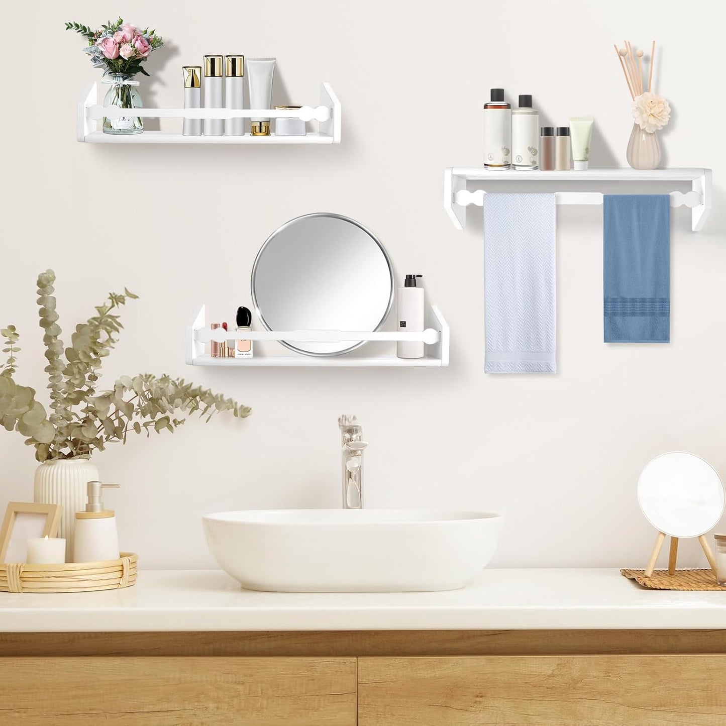 comfoyar Nursery Book Shelves Set of 3, 15.7 Inch Solid Pine Floating Shelves for Wall, Hanging Bookshelf for Kids Boys Girls Baby, Decoration for Bedroom Kitchen Bathroom Playroom, White