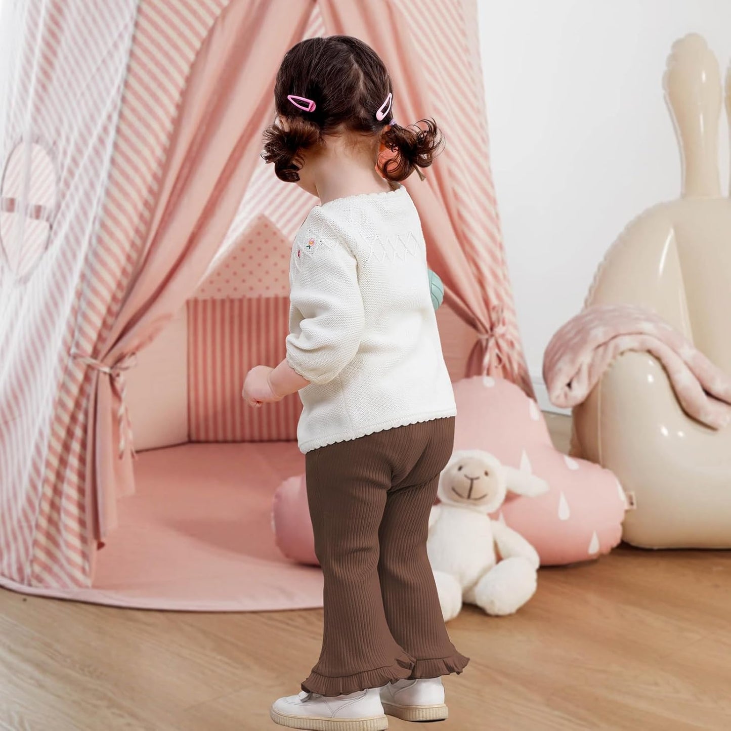 Neutocd Toddler Baby Girl 2-Pack Pants Bell Bottom Infant Baby Girl Solid Ribbed Cotton Leggings