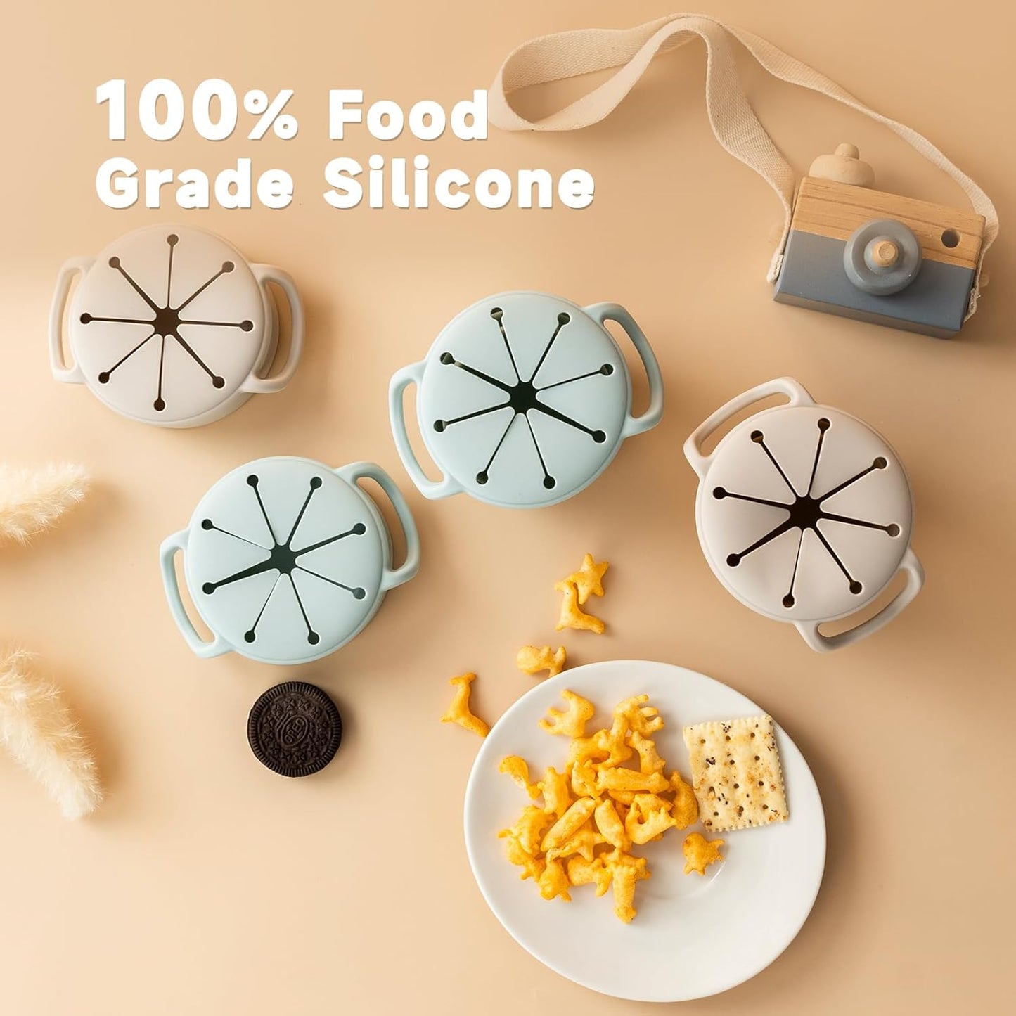 Snack Cups for Toddlers Spill Proof,Baby Snack Containers,Collapsible Food Grade Silicone Snack Cup,Dishwasher Safe and BPA Free,Set Of 2,13 Oz,Blue